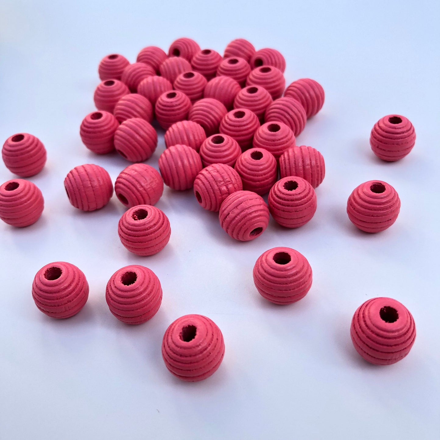 Salmon Pink Round Beehive Spiral Wood Beads - Set of 25 (14mm)