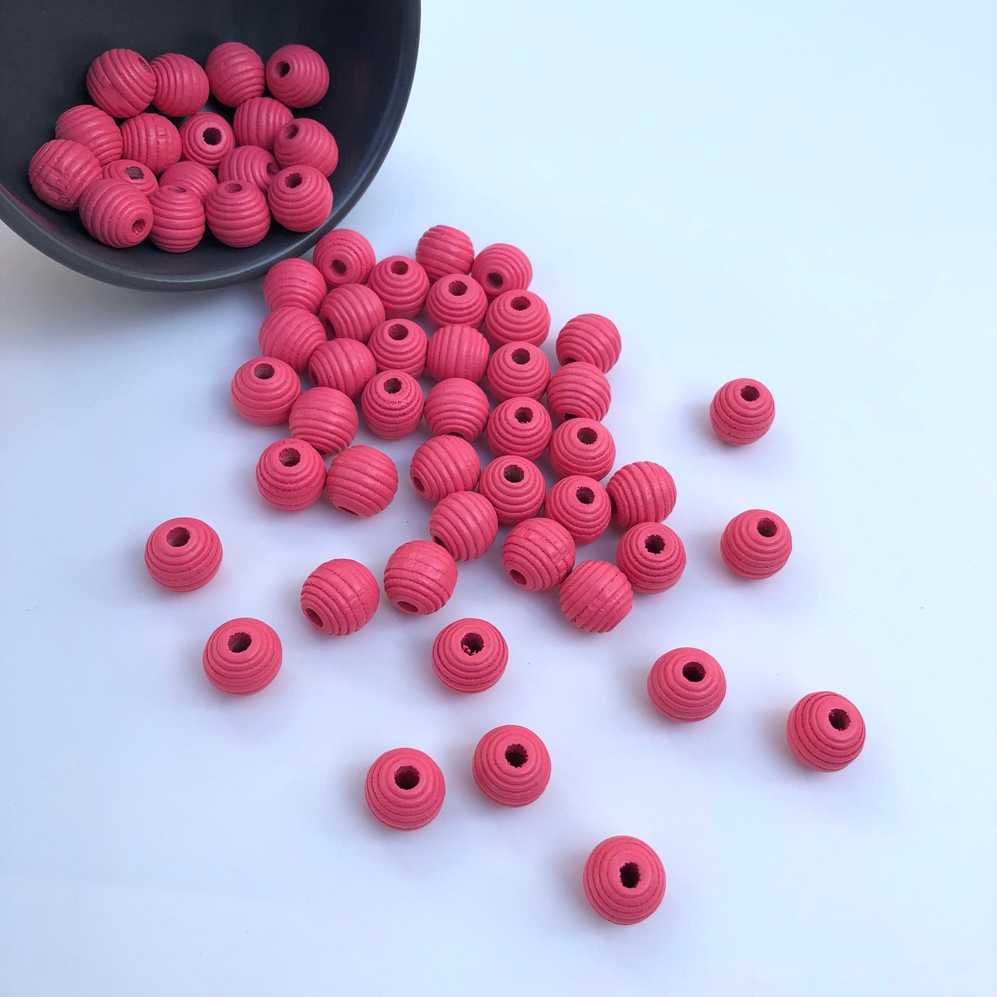 Salmon Pink Round Beehive Spiral Wood Beads - Set of 25 (14mm)