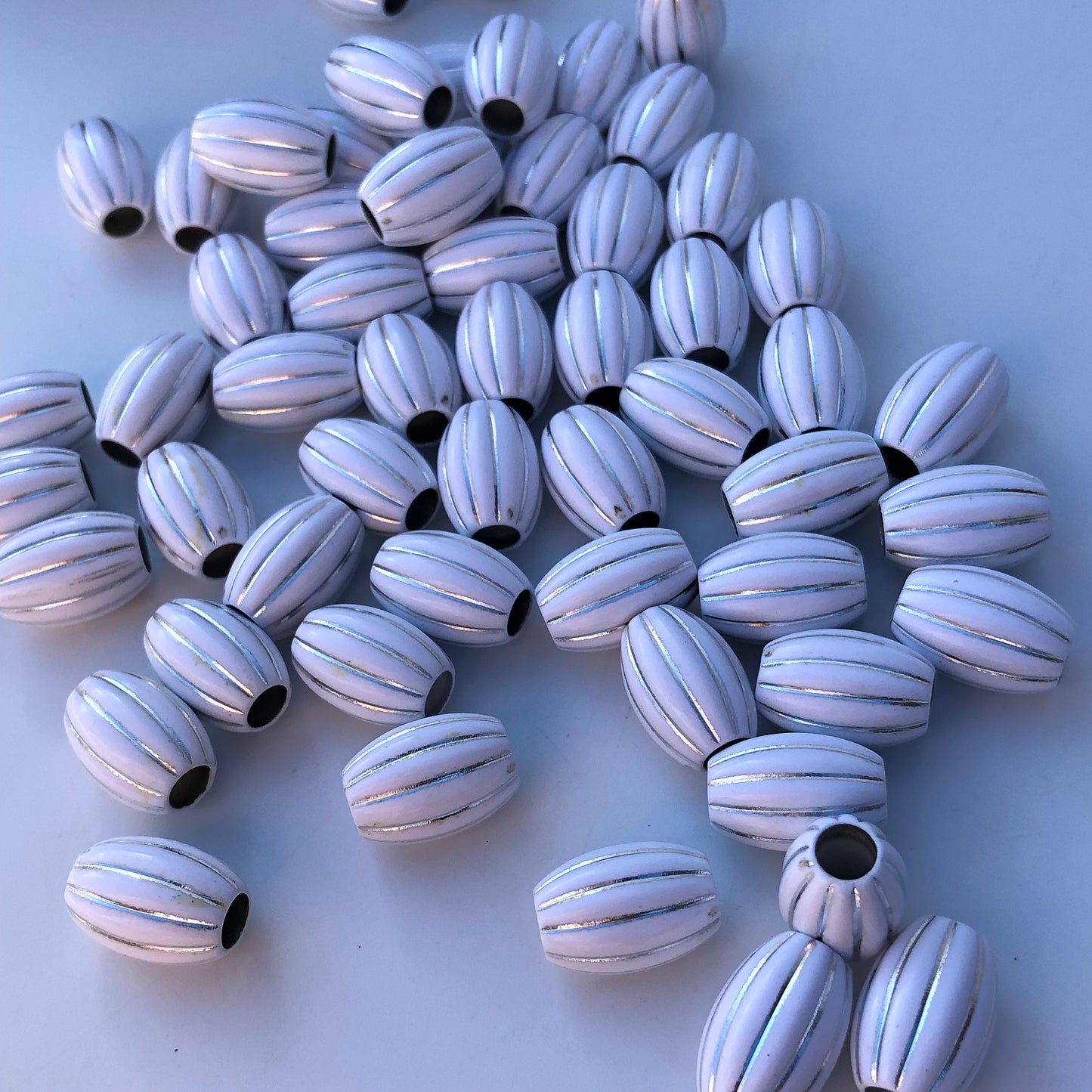 White Striped Macrame Beads 16x11mm Oval Acrylic Resin Bead 20 Pieces