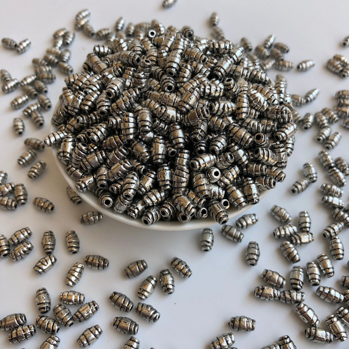 50 pcs Metal Beads, 7mm x 5mm Oval Silver Roce Bead, Criossant Shape Metallic Spacer