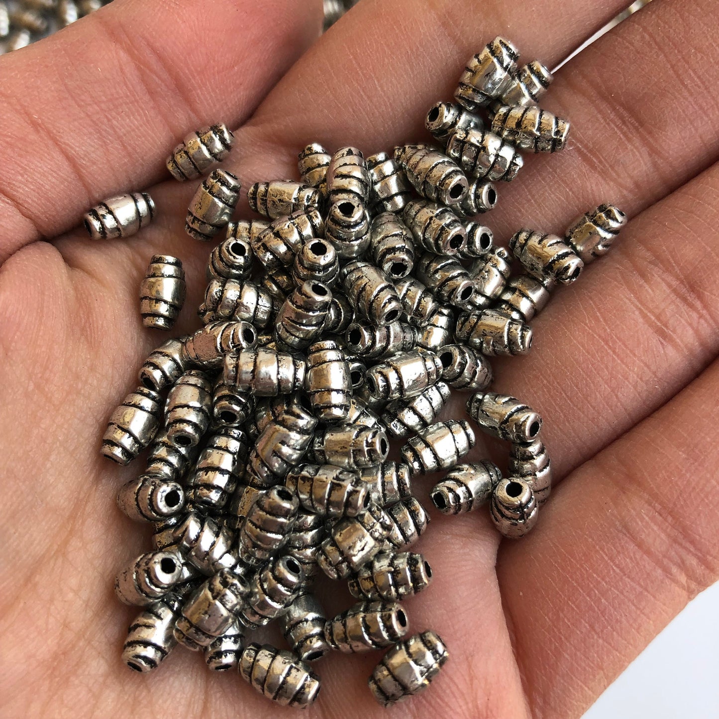 50 pcs Metal Beads, 7mm x 5mm Oval Silver Roce Bead, Criossant Shape Metallic Spacer