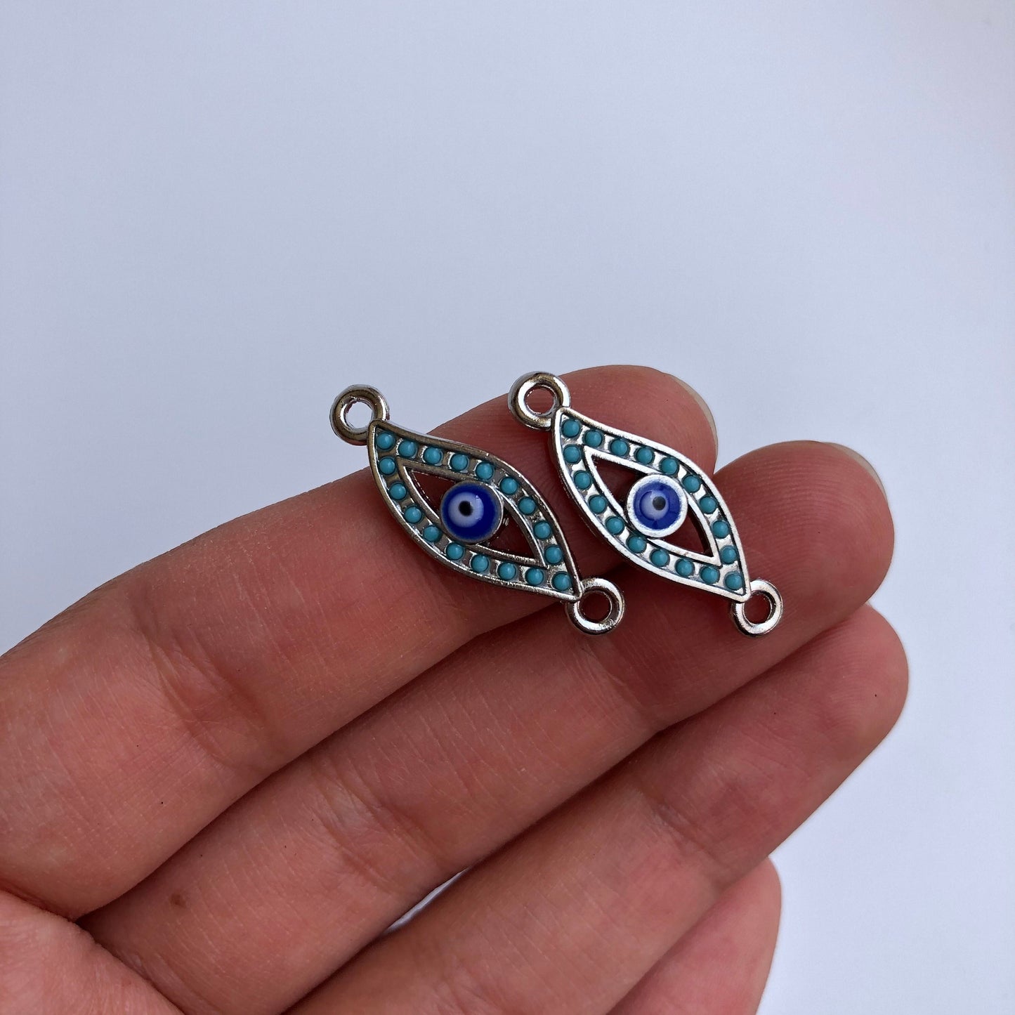 Evil Eye Link Charms 27x9mm Platinum Silver Metal Connector Blue Protection Connecting Charm