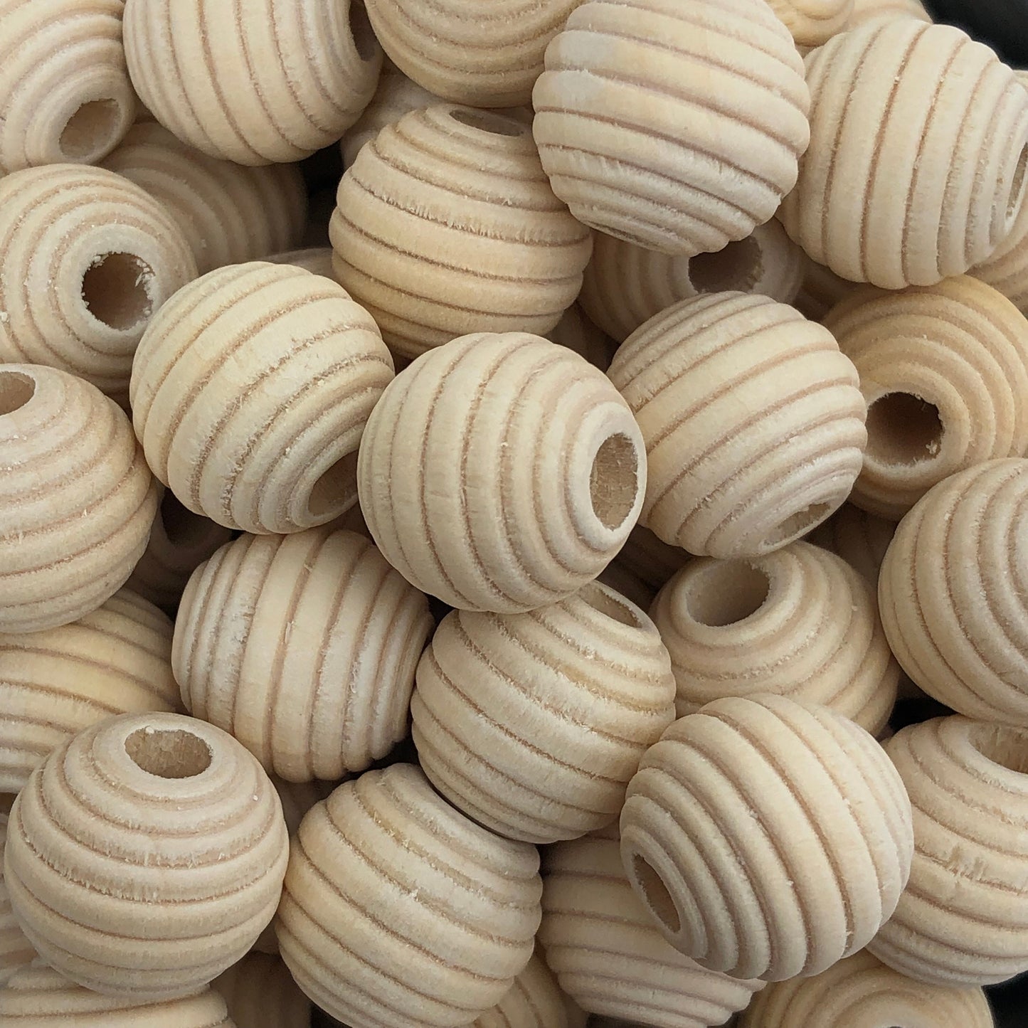 Natural Unpainted Spiral Wood Beads 15mm Round Beehive Shape Craft Bead 20 Pieces