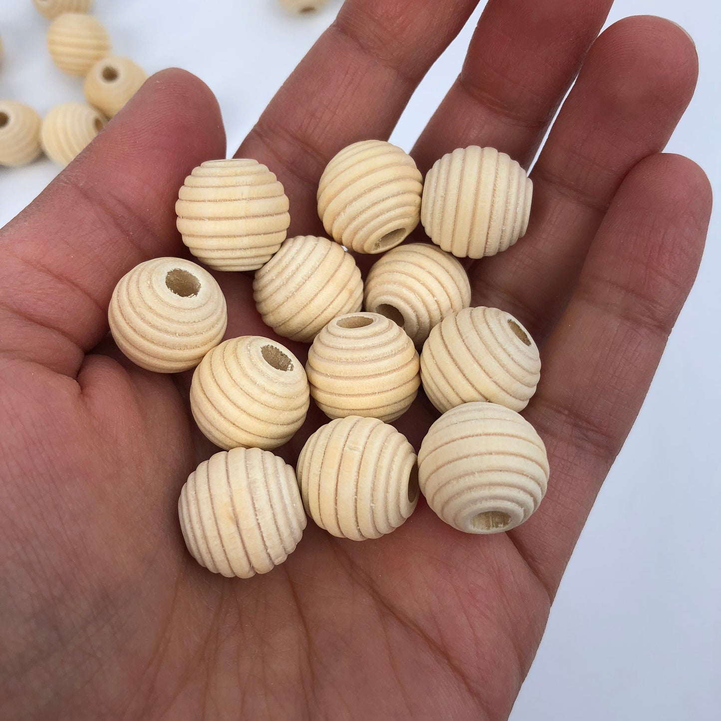 Natural Unpainted Spiral Wood Beads 15mm Round Beehive Shape Craft Bead 20 Pieces