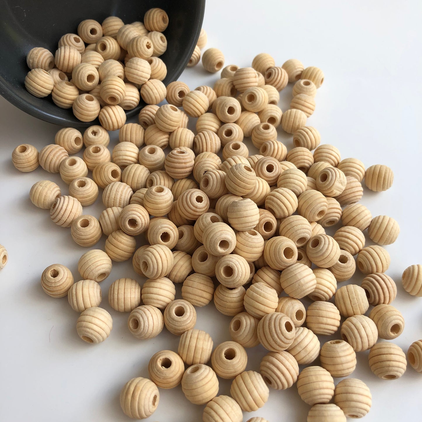 Natural Unpainted Spiral Wood Beads 12mm Round Beehive Craft Bead 20 Pieces