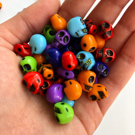 25pcs mixed assorted rainbow colour skull beads 12mm plastic halloween bead