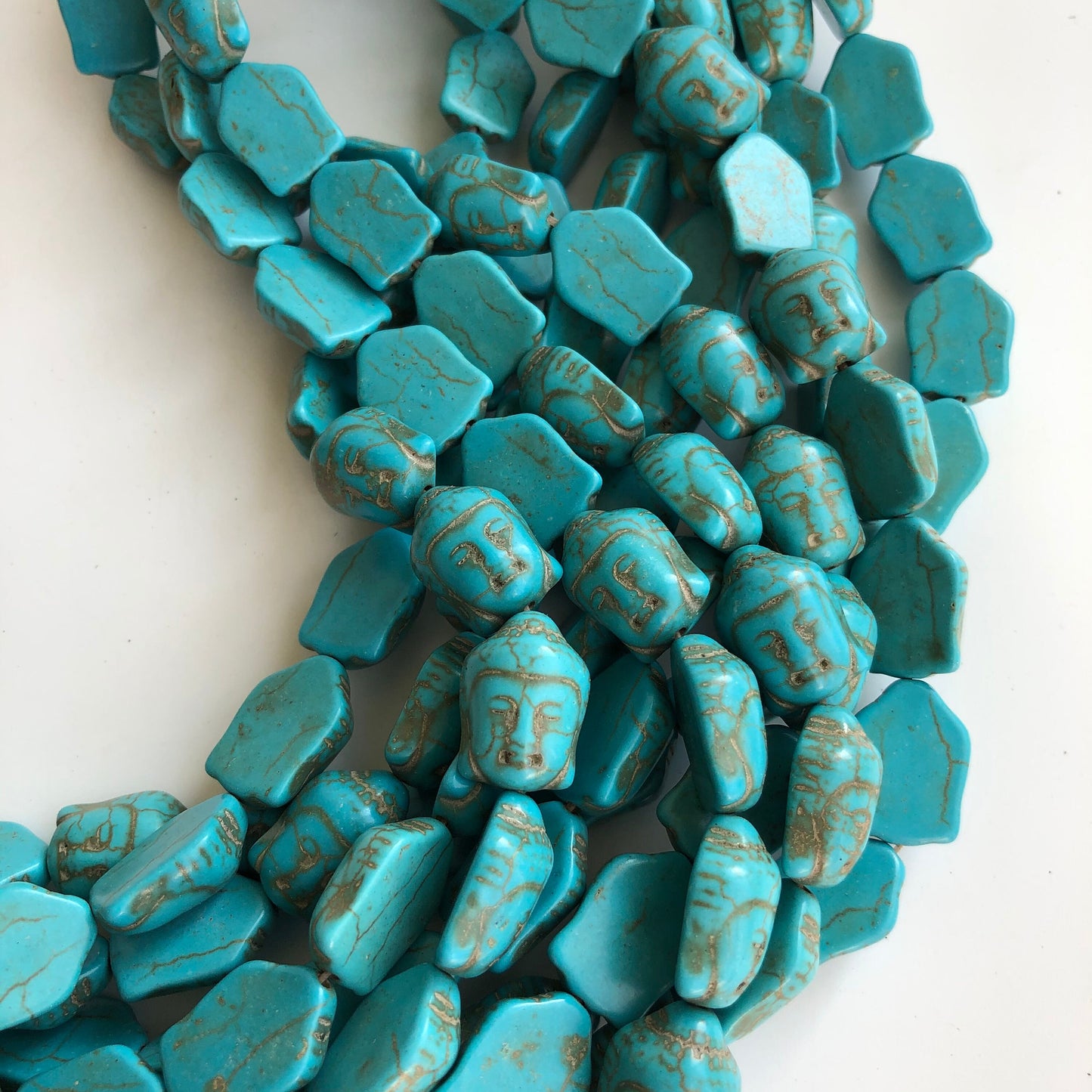 Buddha Head Charm Bead 20mm x 15mm Turquoise Blue Stone  19pcs Guanyin Carved Gemstone Beads