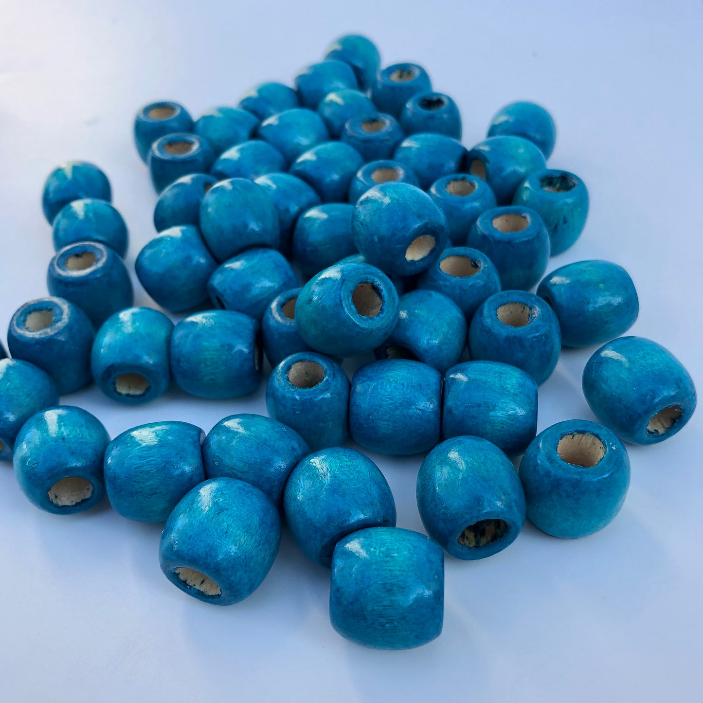 Turquoise Blue Macrame Bead 16mm Drum Barrel Shape Wood Craft Bead 25 Pieces