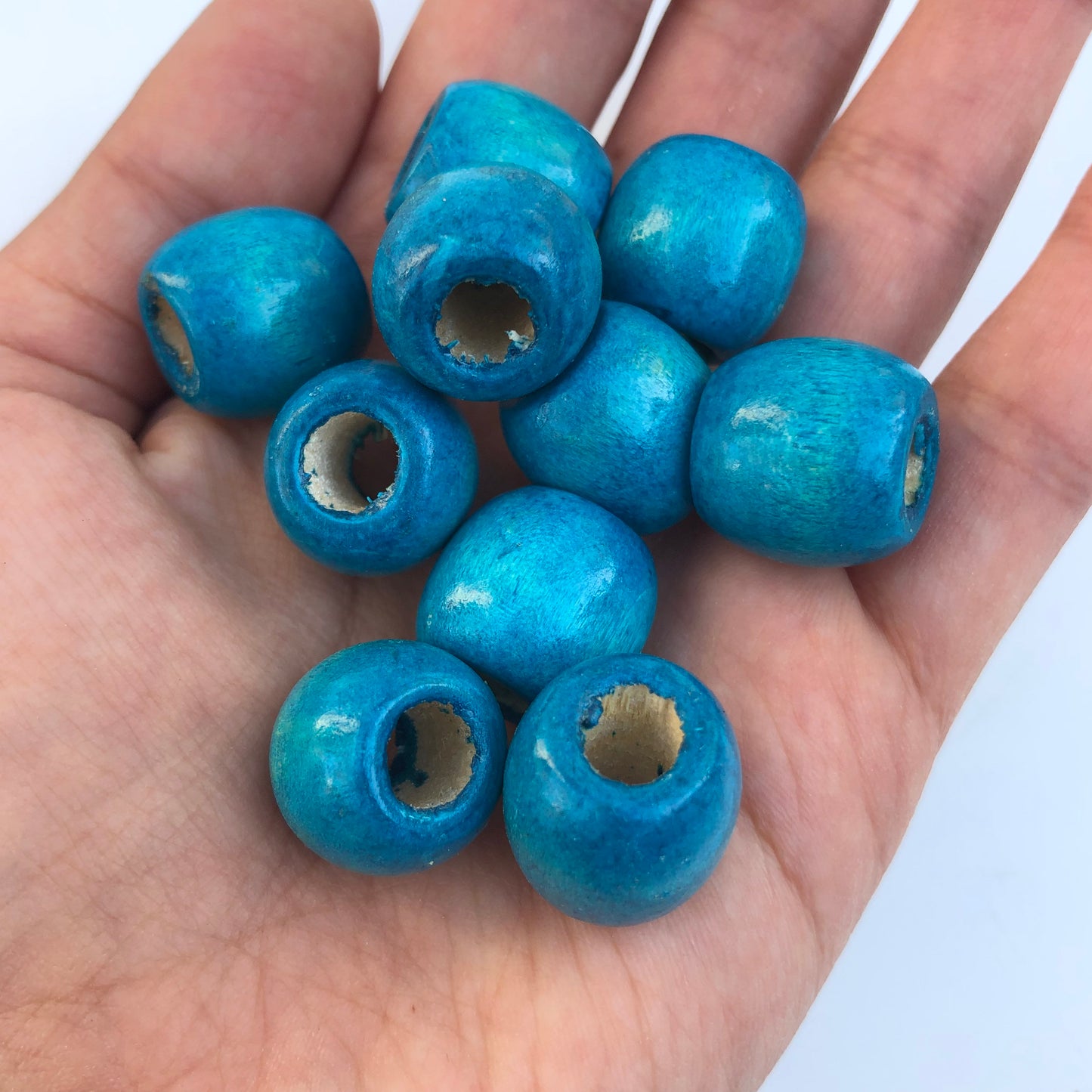 Turquoise Blue Macrame Bead 16mm Drum Barrel Shape Wood Craft Bead 25 Pieces