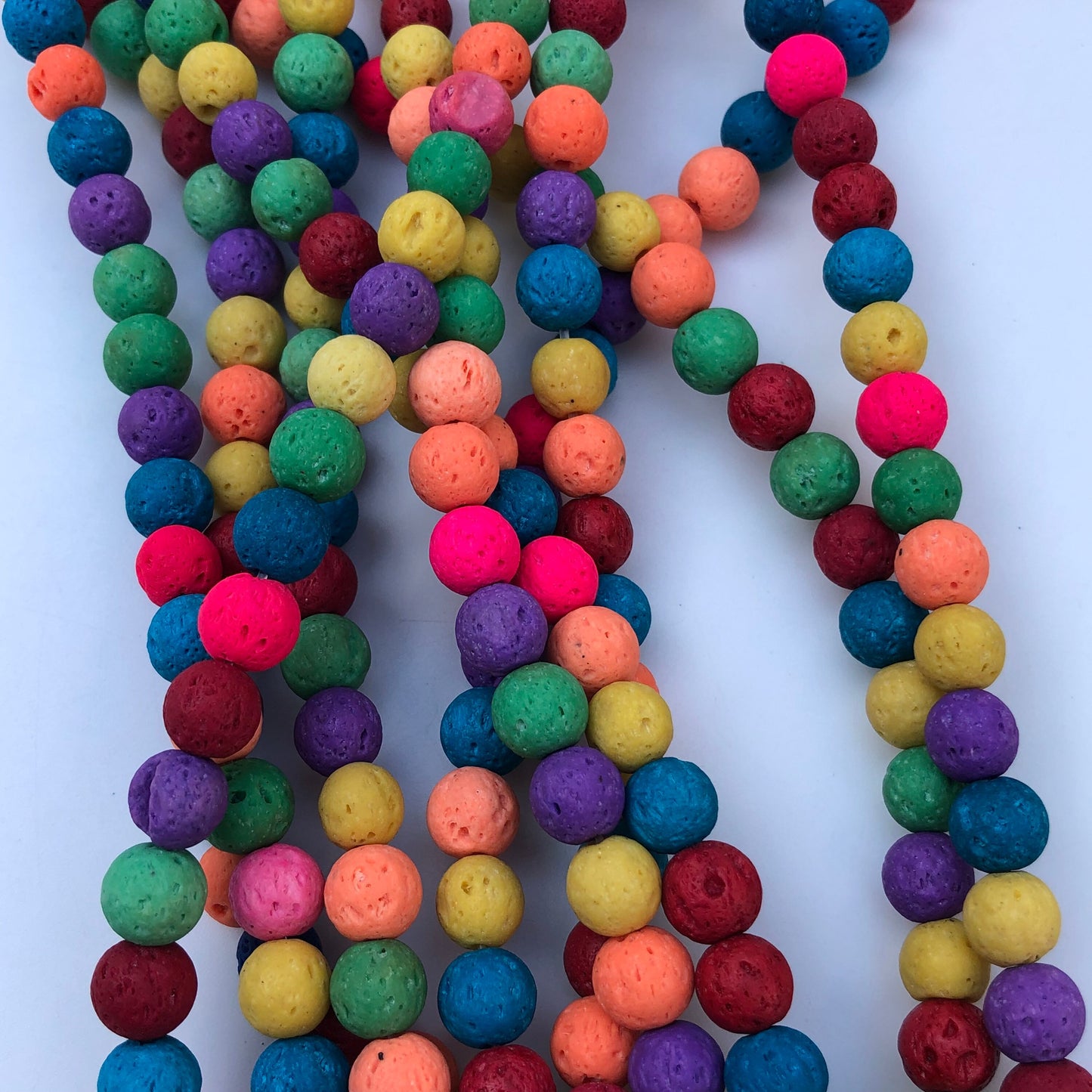 Mixed Colour Lava Rock Beads 8mm Round Matte Mineral Multi Rainbow Colours Bead 47pcs per 37cm Strand