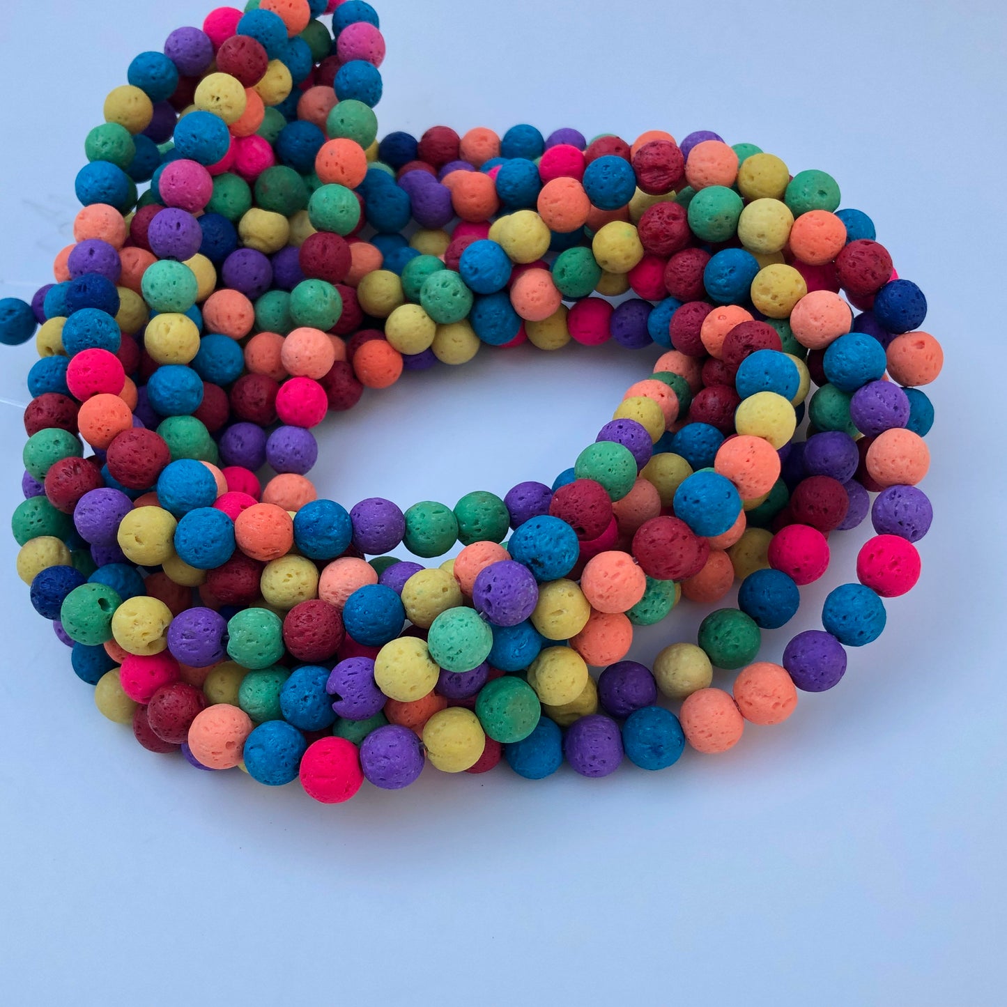 Mixed Colour Lava Rock Beads 8mm Round Matte Mineral Multi Rainbow Colours Bead 47pcs per 37cm Strand