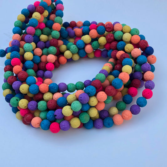 Mixed Colour Lava Rock Beads 8mm Round Matte Mineral Multi Rainbow Colours Bead 47pcs per 37cm Strand