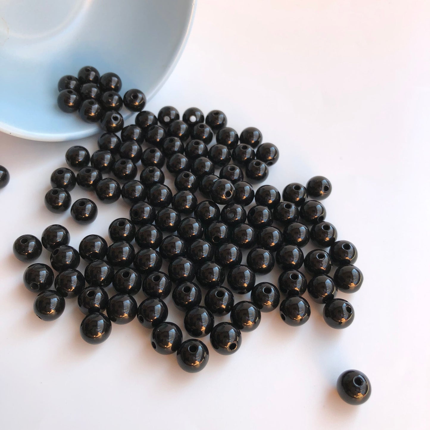 50 pieces black round beads, 9.5mm smooth acrylic plastic resin craft bead 1.8mm hole