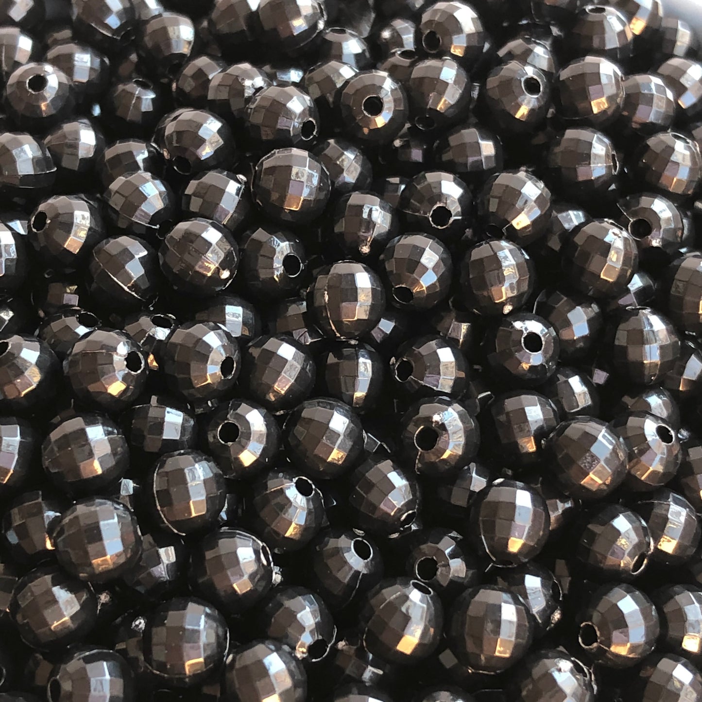 6mm Round Solid Black Faceted Plastic Beads set of 100 pieces Disco Shape Ball Bead