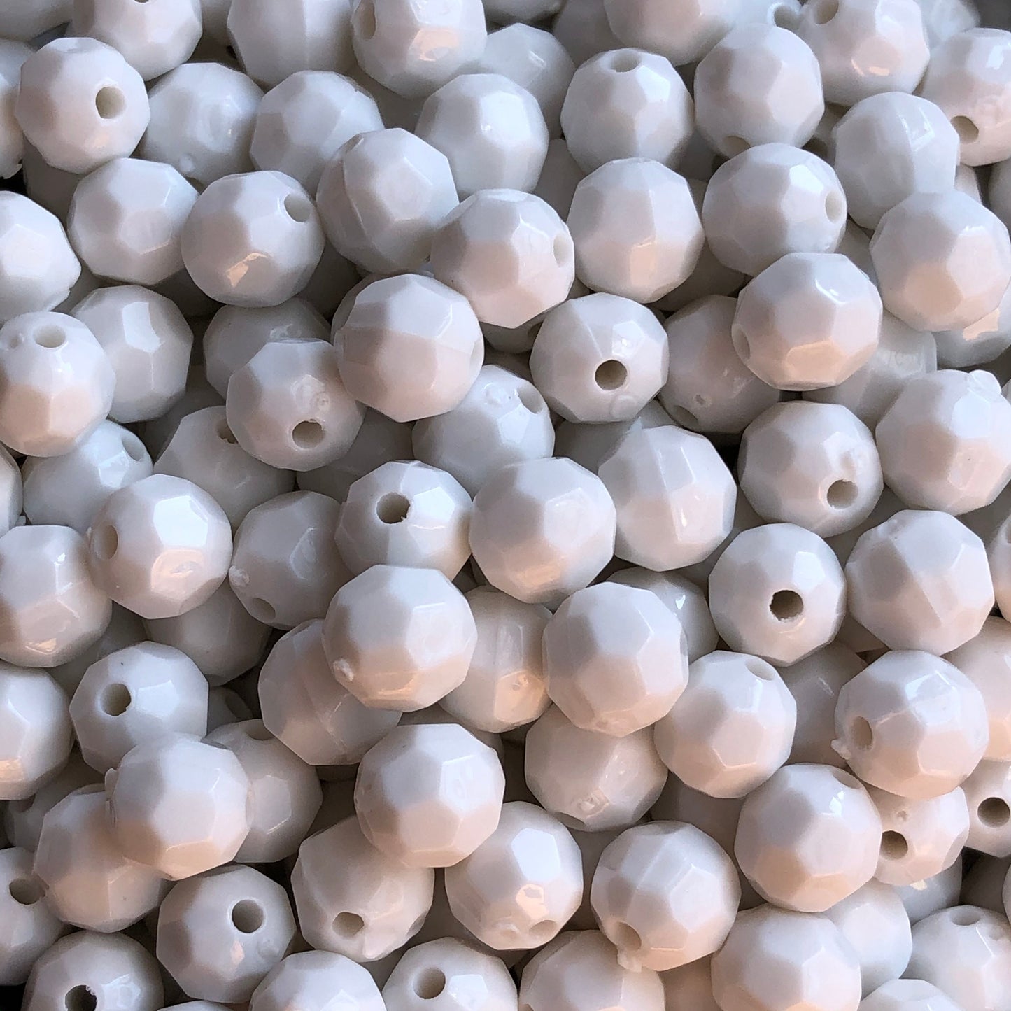 8mm Round White Plastic Beads set of 50 pieces Octagon Shape Faceted Dimpled Bead