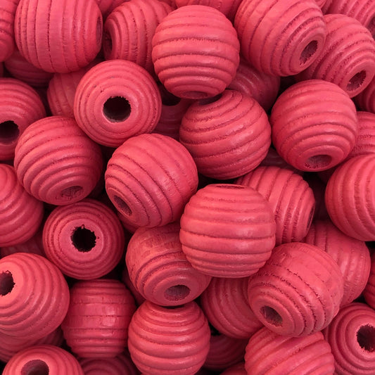 Salmon Pink Round Beehive Spiral Wood Beads - Set of 25 (14mm)