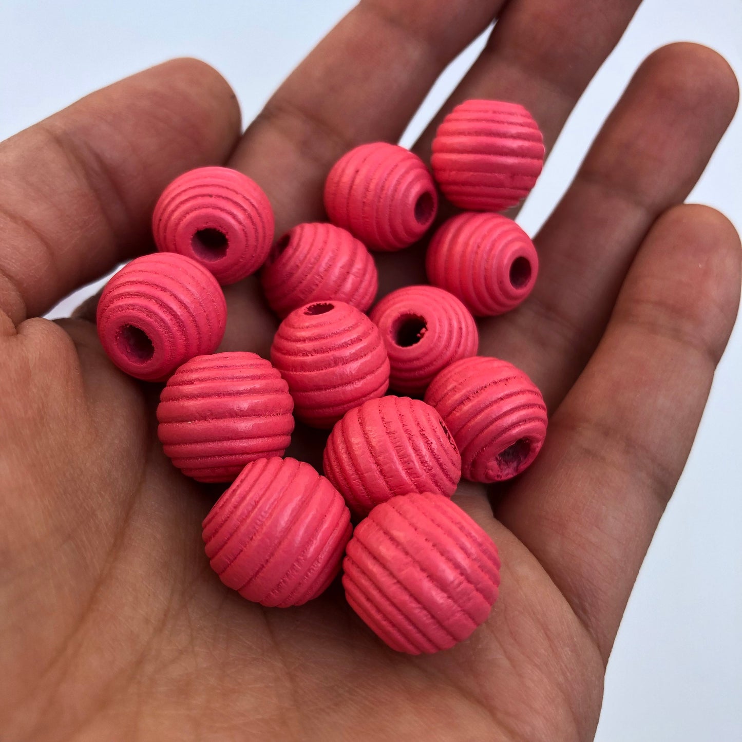 Salmon Pink Round Beehive Spiral Wood Beads - Set of 25 (14mm)