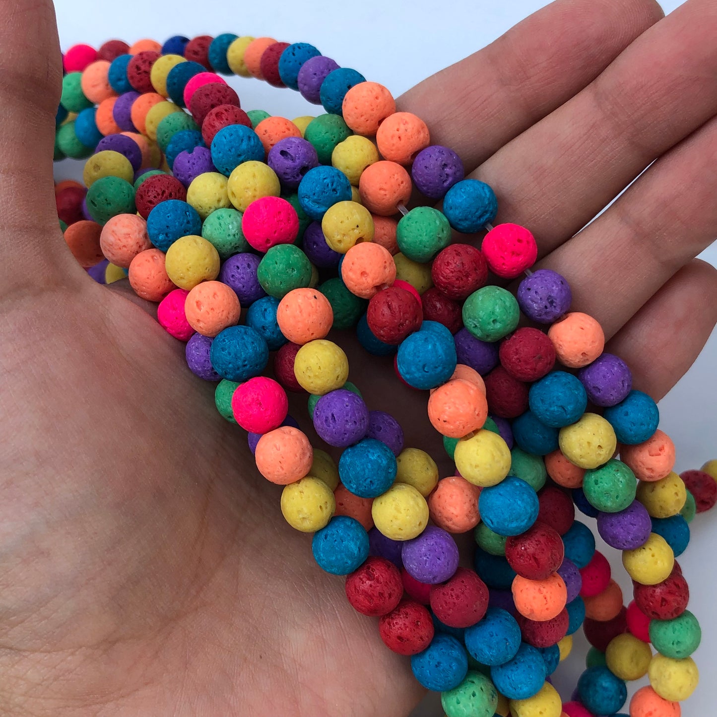 Mixed Colour Lava Rock Beads 8mm Round Matte Mineral Multi Rainbow Colours Bead 47pcs per 37cm Strand