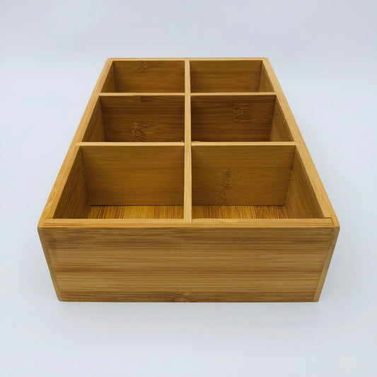 Bamboo Box Bead Jewellery Sewing Trinket Storage Tray Container 25.5cmx16.5cm Organiser 6 Sections