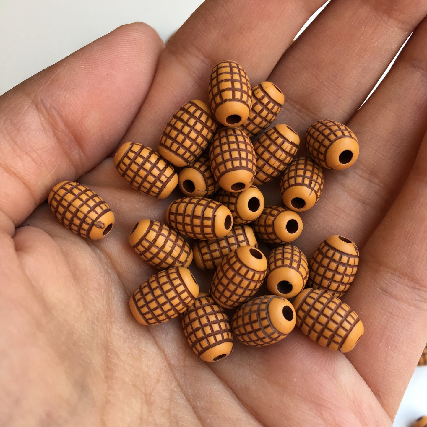 Tan Brown Tribal Beads 11x8mm Oval Grenade Shape Plastic Bead 50 Pieces