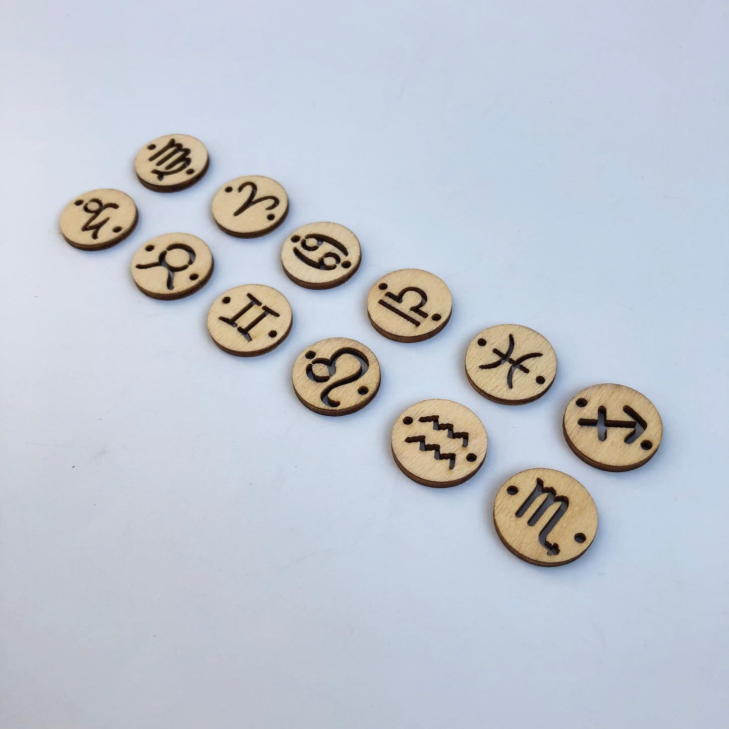 Zodiac Charms Wooden Star Sign Links 20mm Round Wood Connector Set of 12 Charms