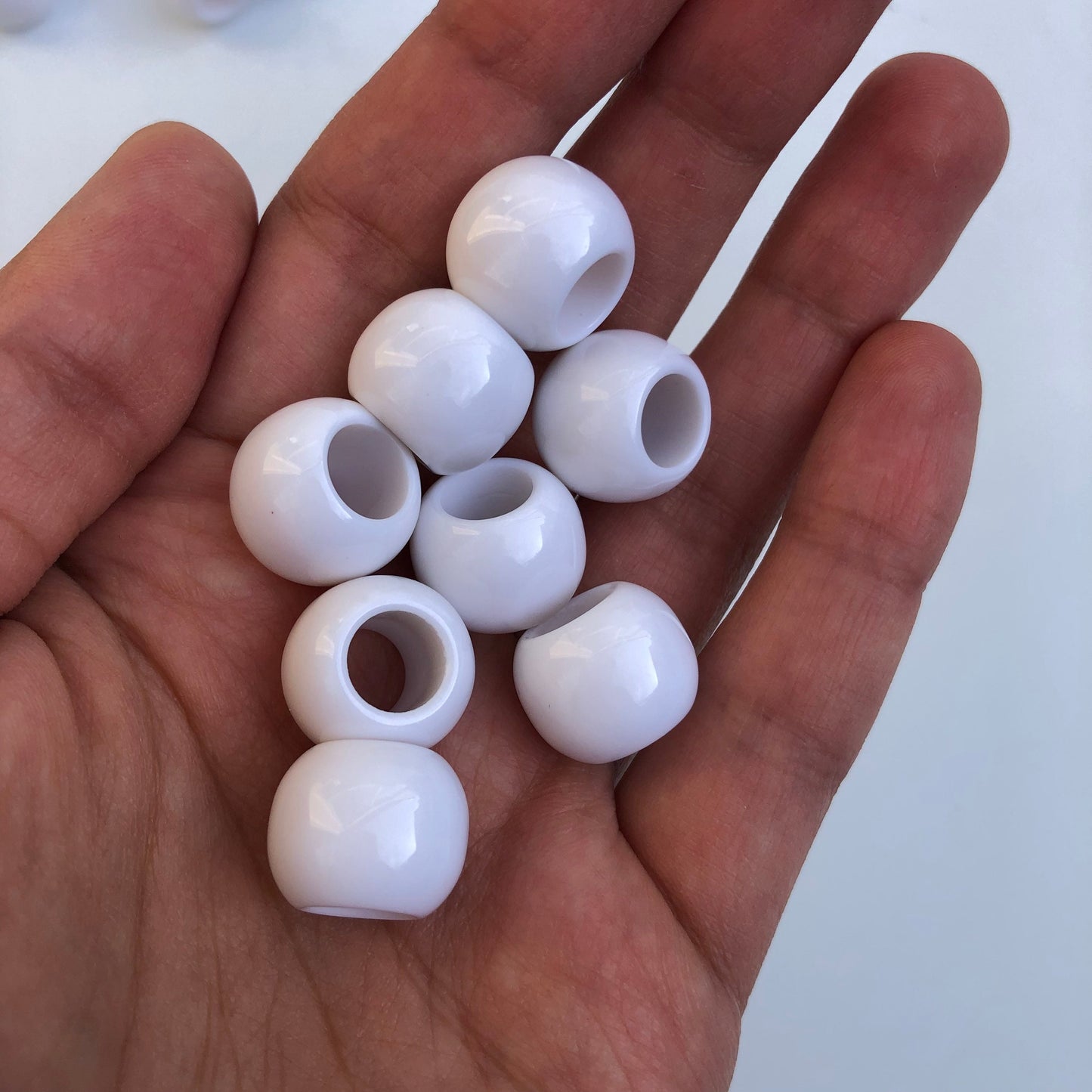 White Macrame Beads 15mm Round Barrel Plastic Resin Bead 10 Pieces