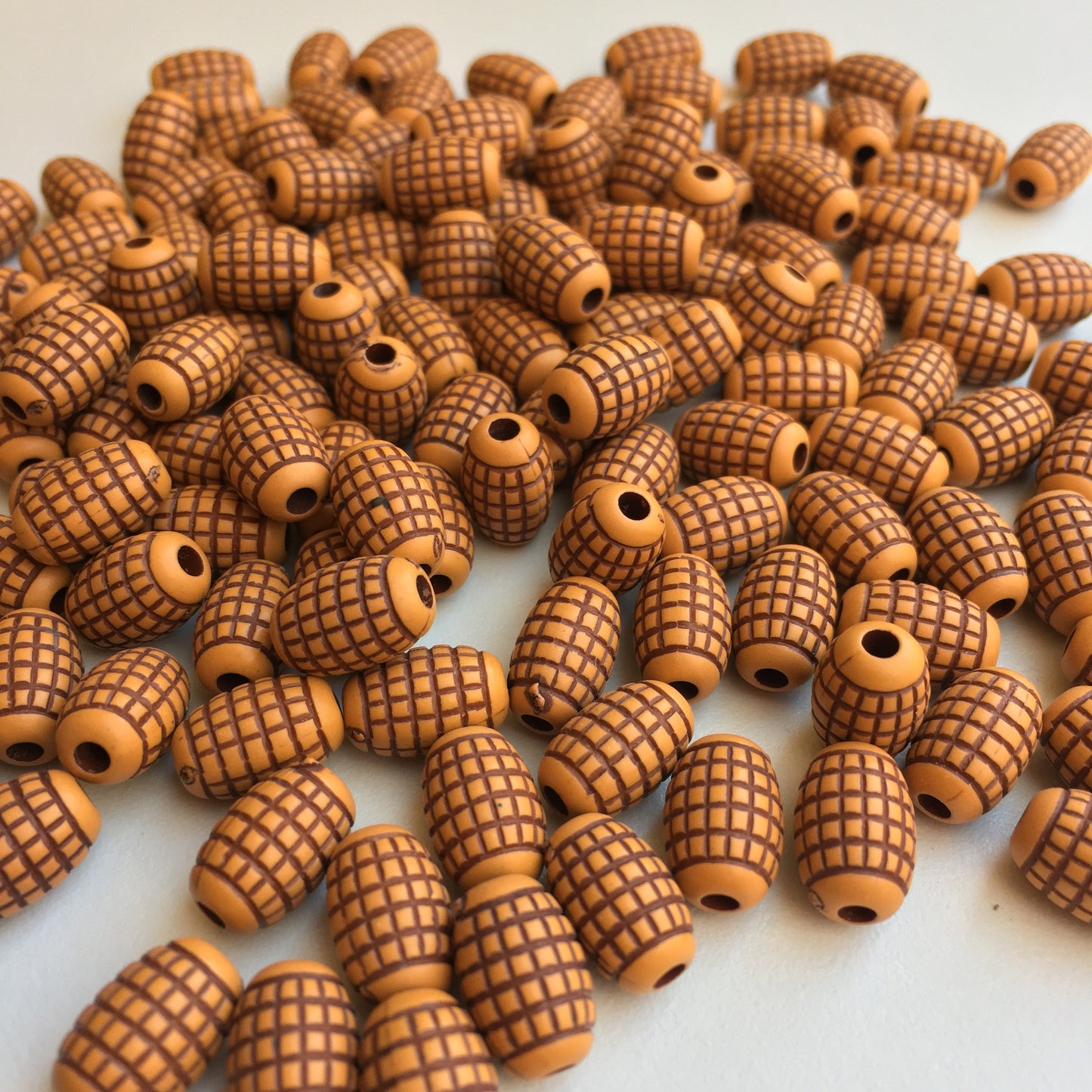 Tan Brown Tribal Beads 11x8mm Oval Grenade Shape Plastic Bead 50 Pieces