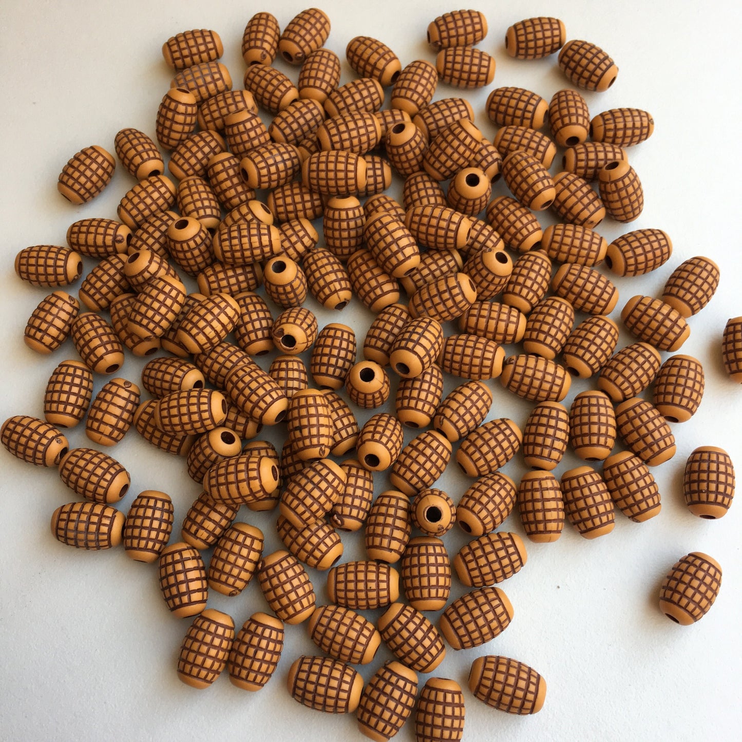 Tan Brown Tribal Beads 11x8mm Oval Grenade Shape Plastic Bead 50 Pieces