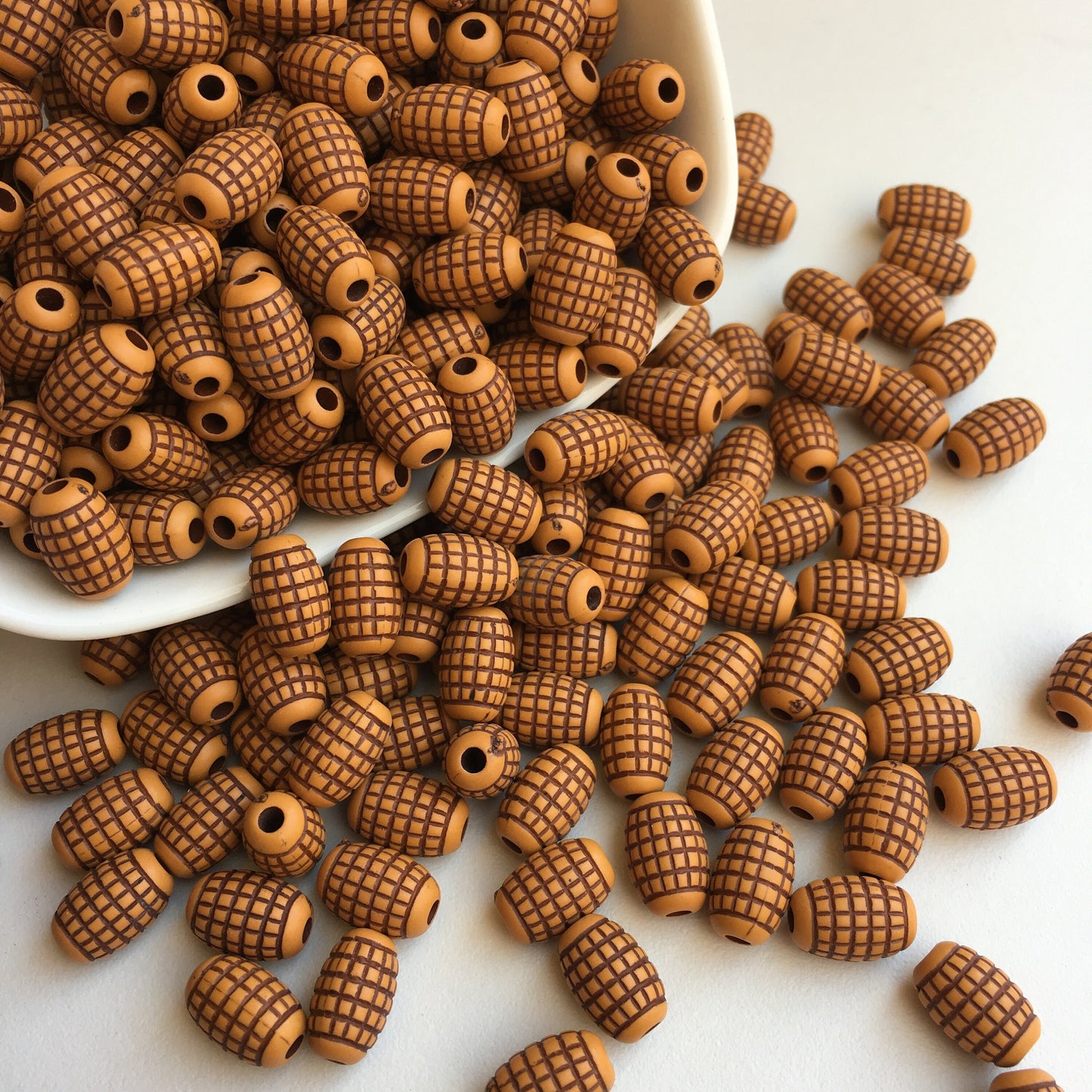 Tan Brown Tribal Beads 11x8mm Oval Grenade Shape Plastic Bead 50 Pieces