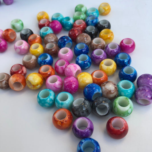 50X Mixed Macrame Beads 12mm Hair Pony Bead, Seamless Plastic Resin Hydro Dip Craft Hair Jewellery Making Bead