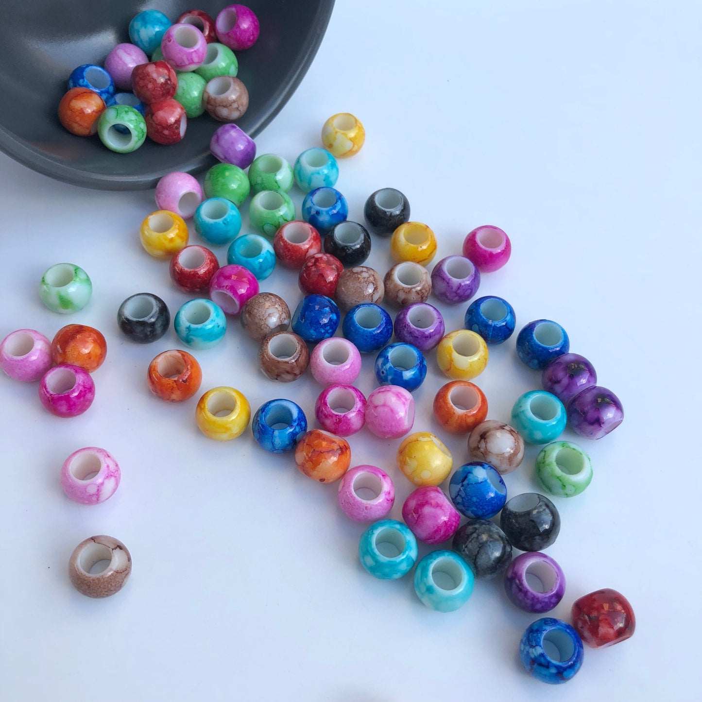 50X Mixed Macrame Beads 12mm Hair Pony Bead, Seamless Plastic Resin Hydro Dip Craft Hair Jewellery Making Bead