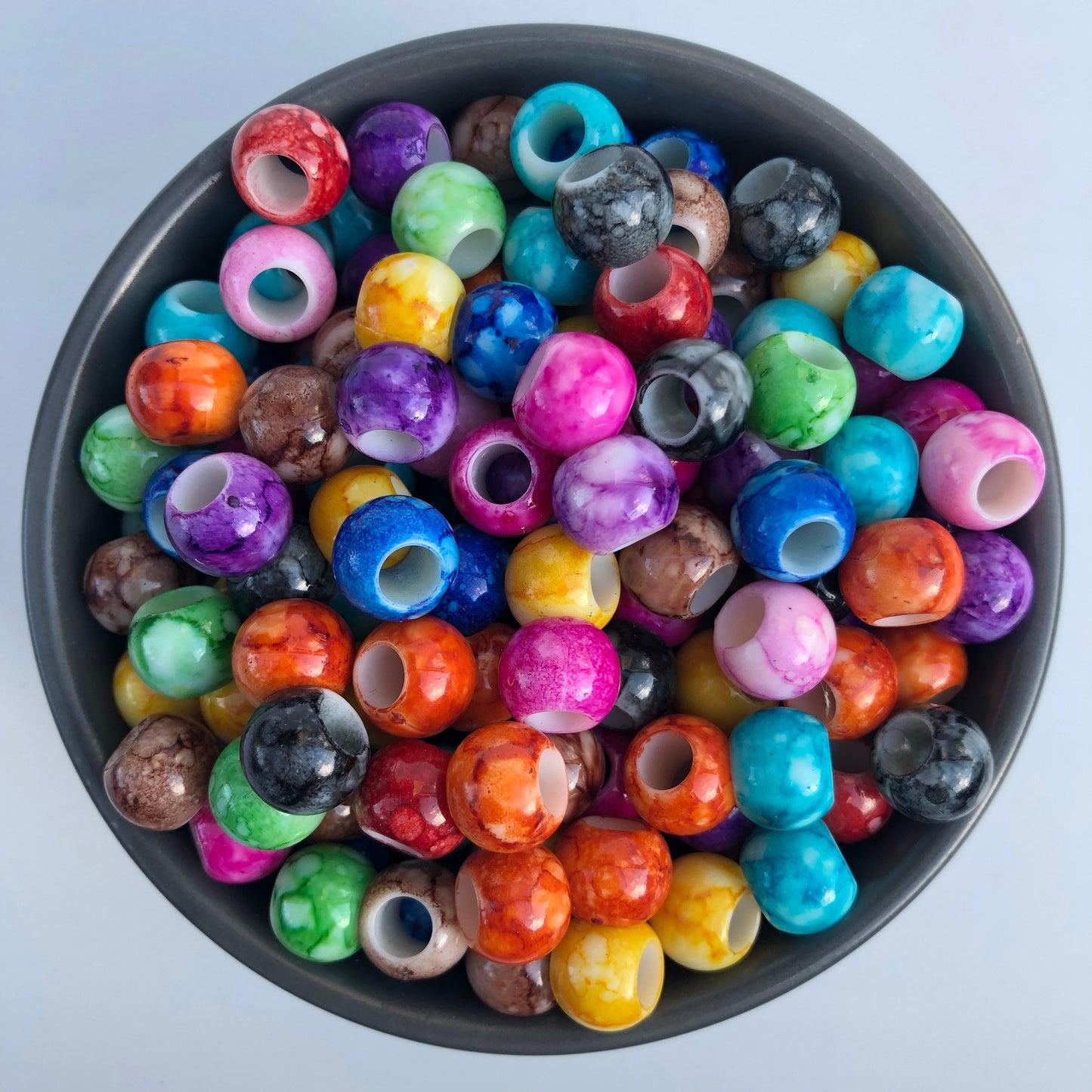 50X Mixed Macrame Beads 12mm Hair Pony Bead, Seamless Plastic Resin Hydro Dip Craft Hair Jewellery Making Bead