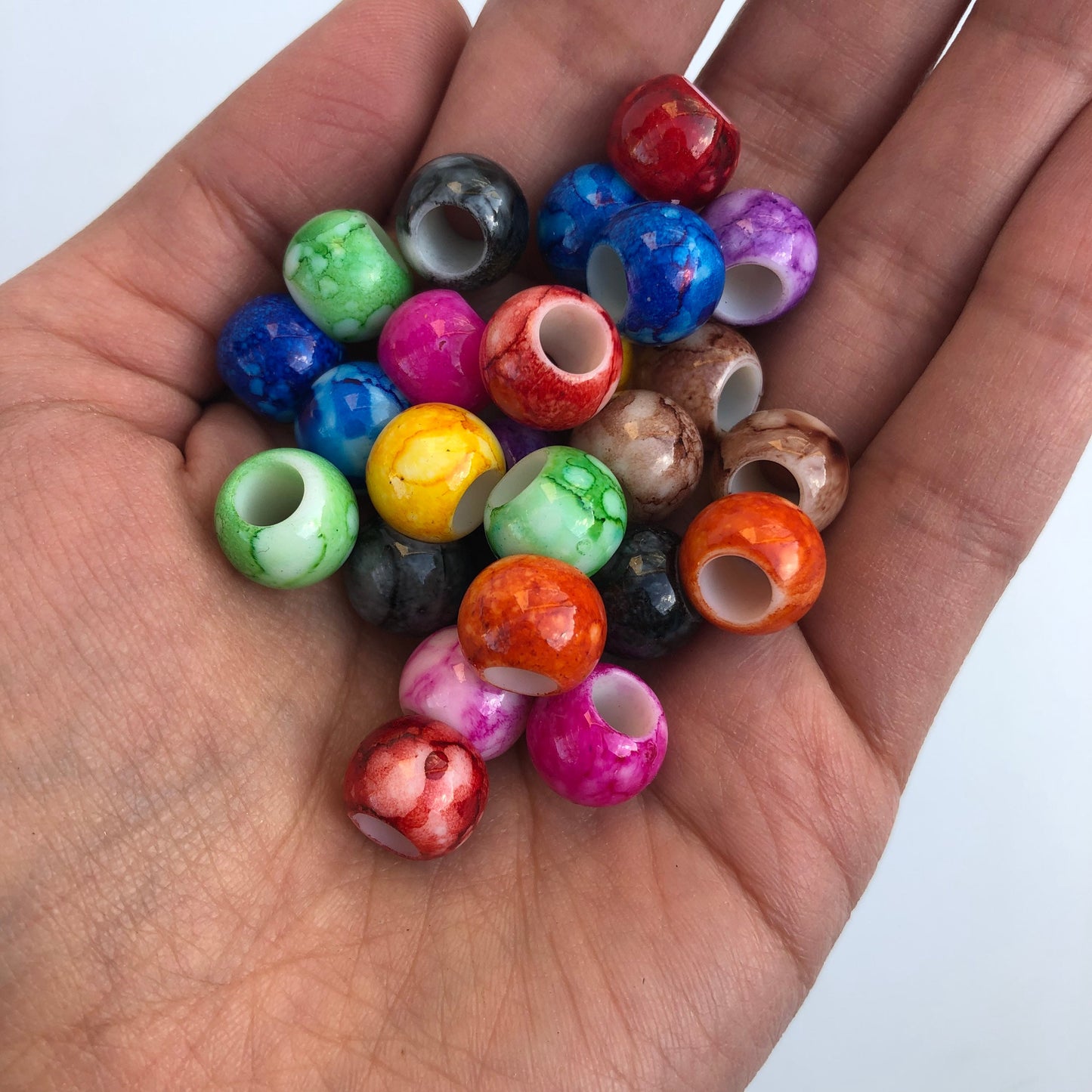 50X Mixed Macrame Beads 12mm Hair Pony Bead, Seamless Plastic Resin Hydro Dip Craft Hair Jewellery Making Bead