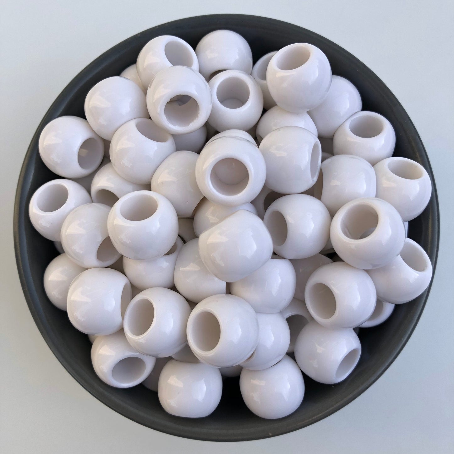 White Macrame Beads 15mm Round Barrel Plastic Resin Bead 10 Pieces