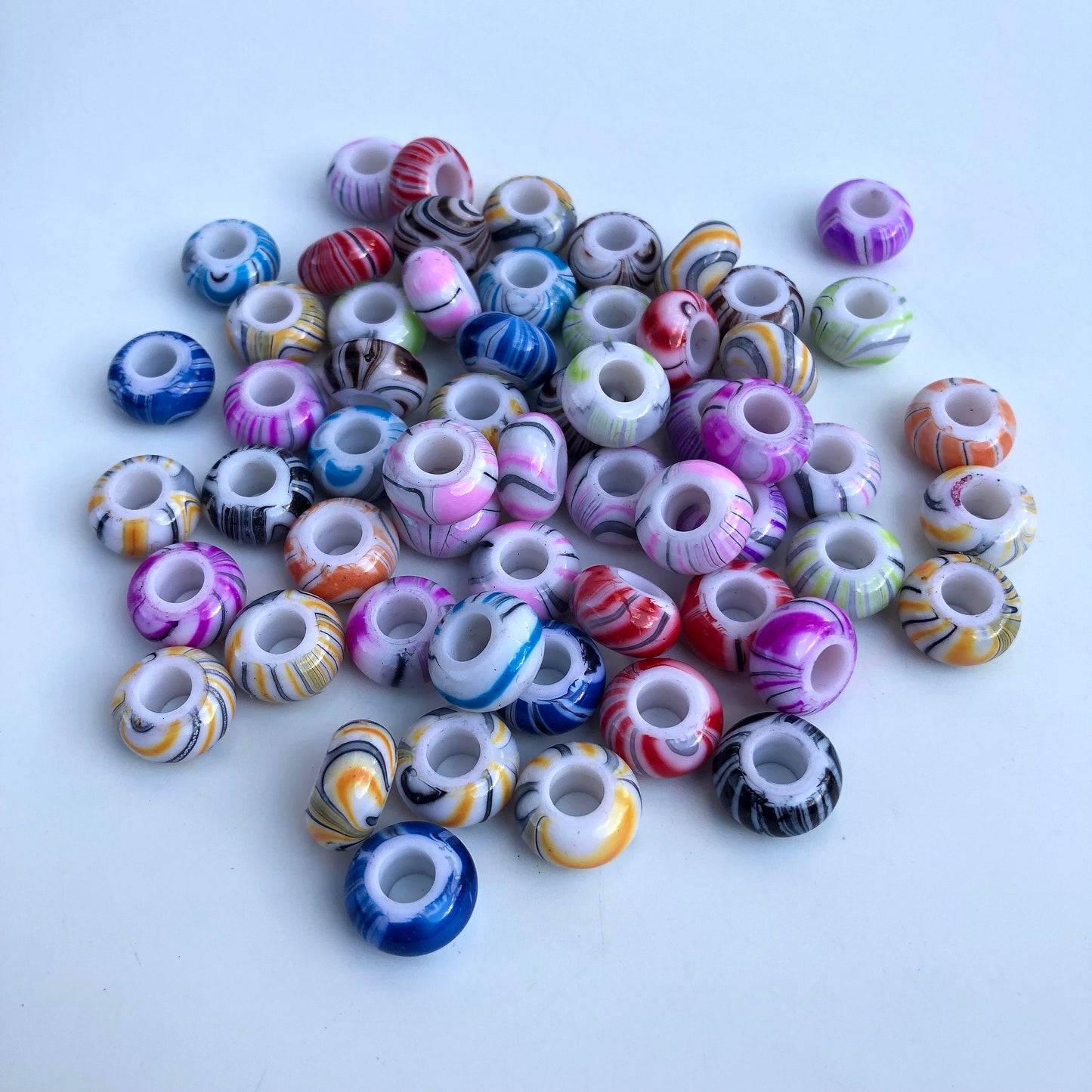 Mixed Marbled Macrame Resin Bead 14x8mm Rondelle Hydro Dip Plastic Bead 20 Pieces