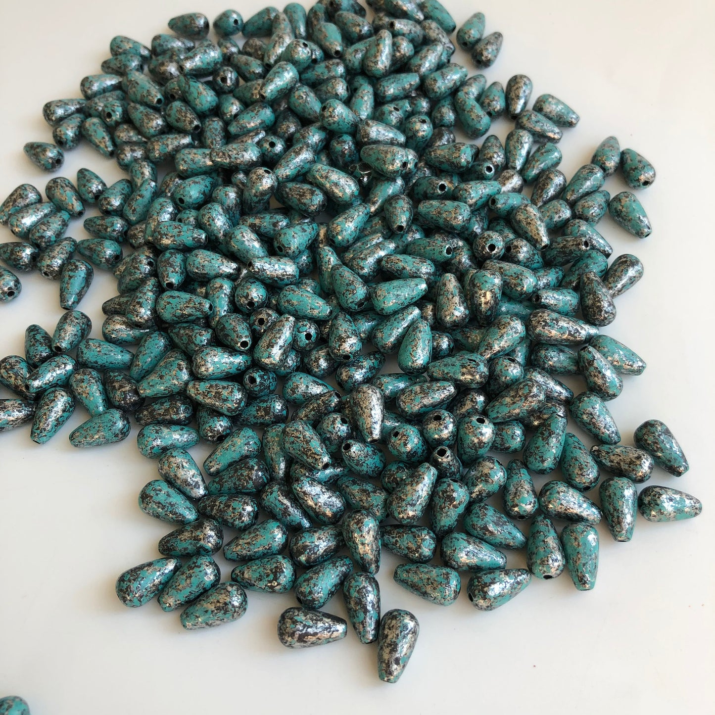 25X Antique Silver Turquoise Beads 12x7mm Teardrop Acrylic Plastic Craft Bead