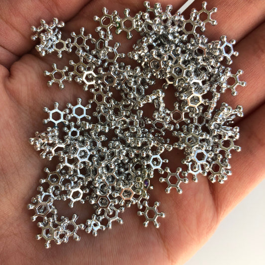 250X Snow Flake Spacer Beads 8mm Silver Acrylic Plastic Craft Bead