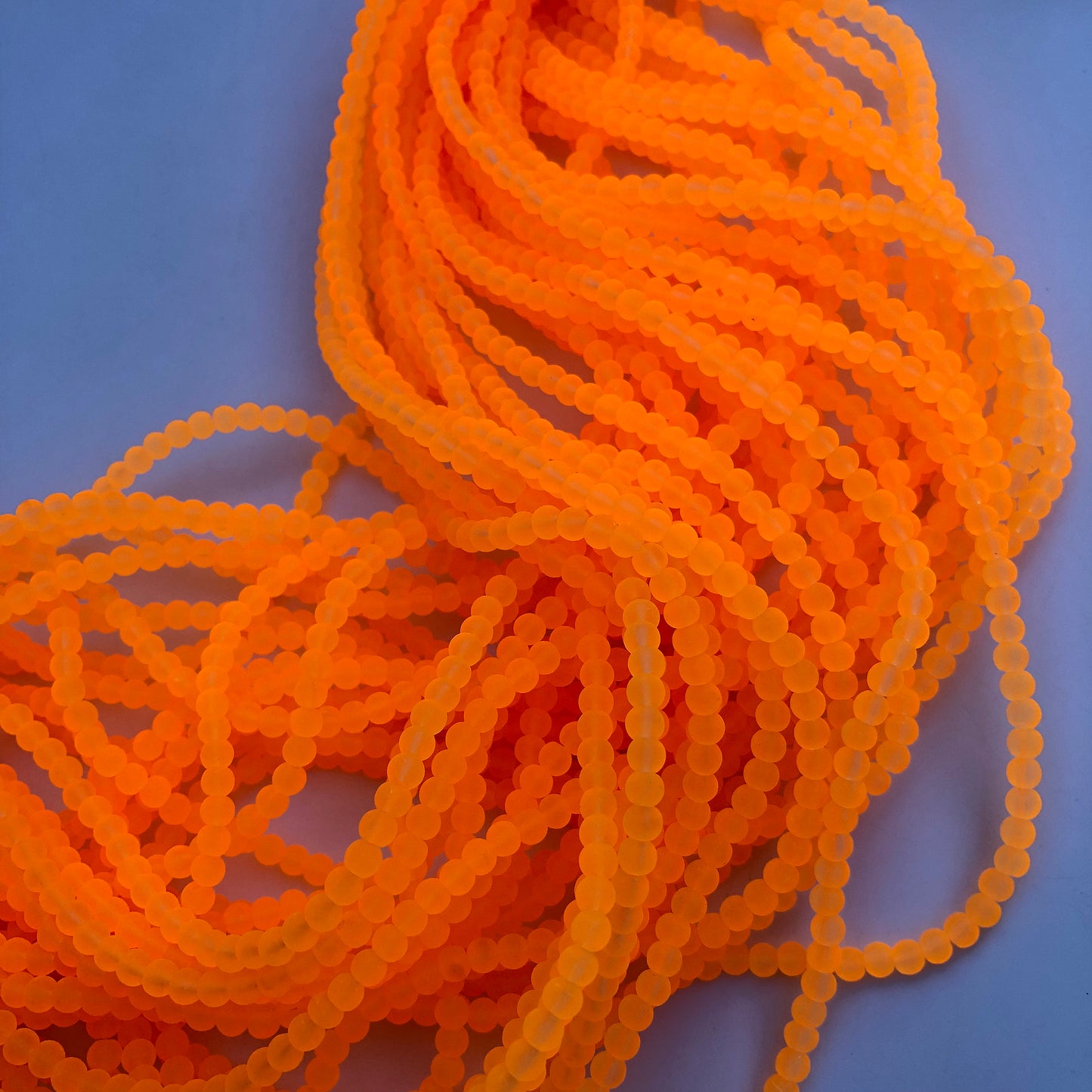 4mm Orange Fluro frosted glass beads, 190 pieces per strand, Loose jewellery making bead, Round transparent beads 75cm strand