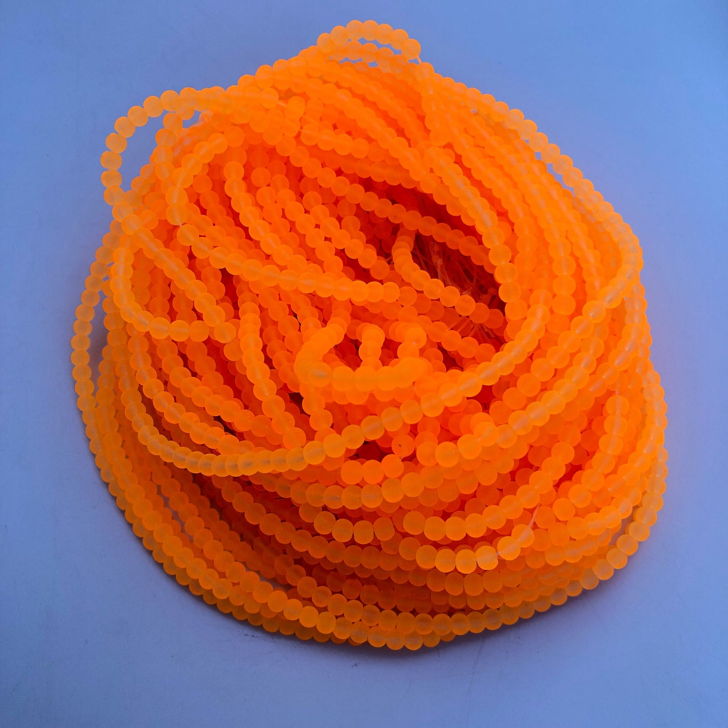 4mm Orange Fluro frosted glass beads, 190 pieces per strand, Loose jewellery making bead, Round transparent beads 75cm strand