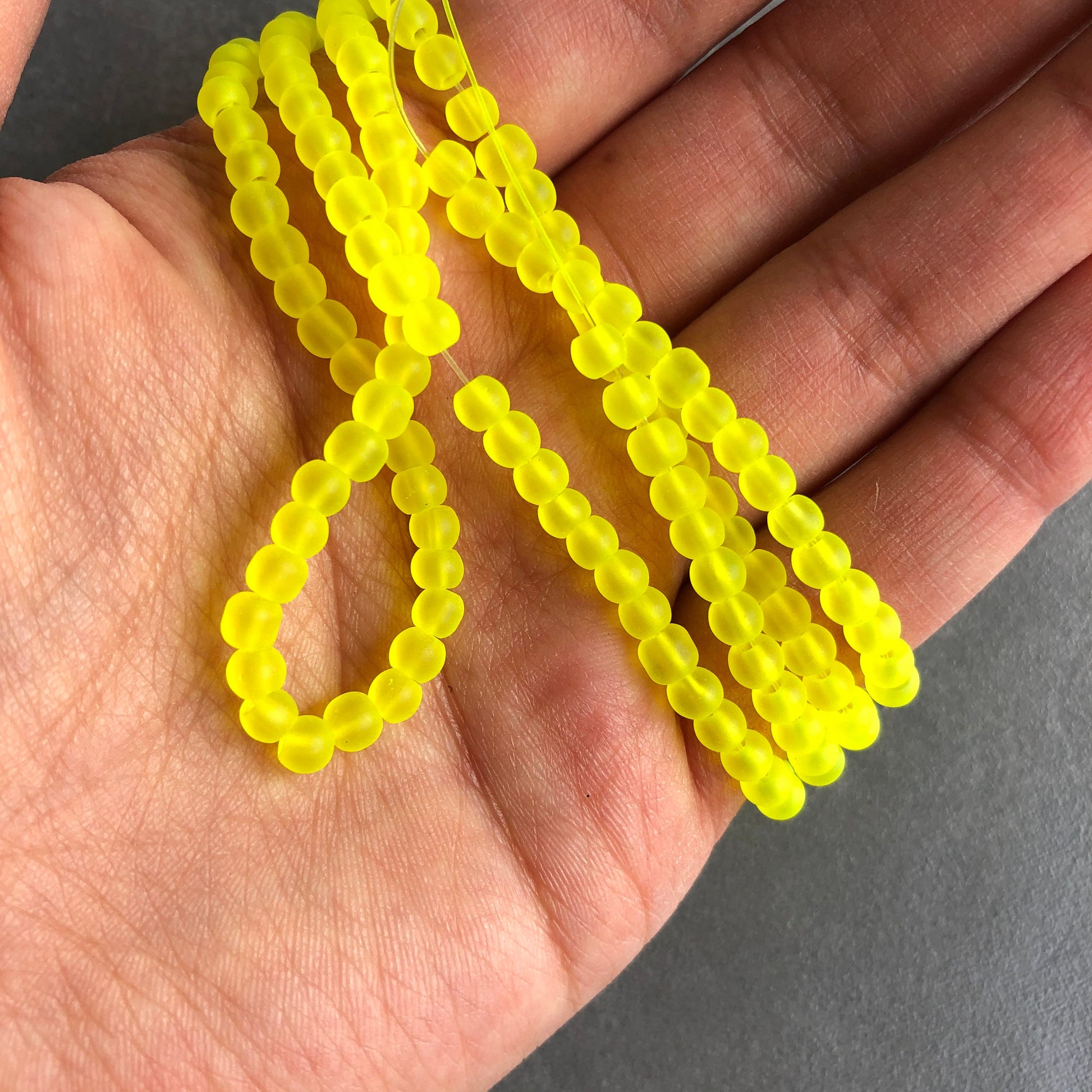 190pcs Yellow Fluro Frosted Glass Beads