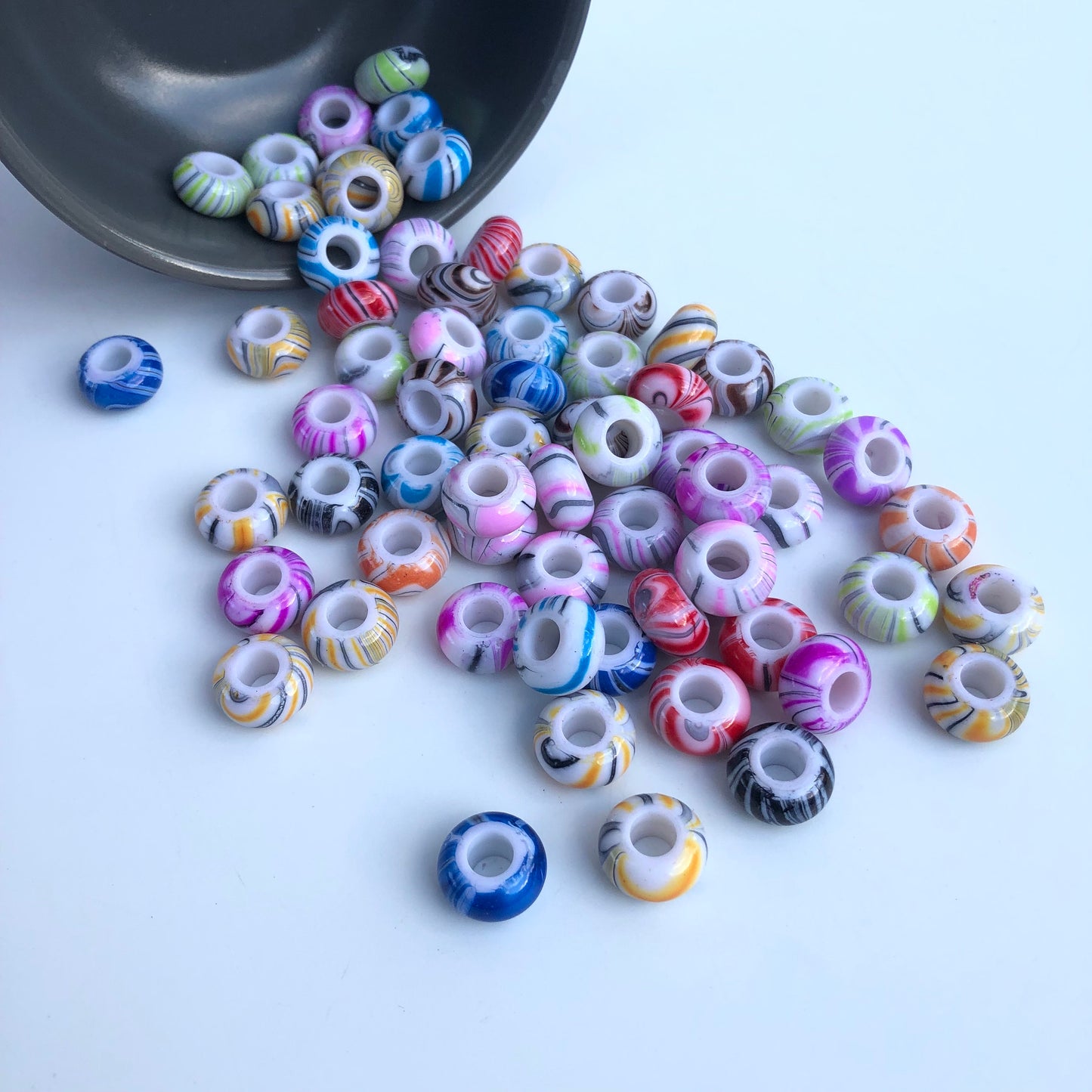 Mixed Marbled Macrame Resin Bead 14x8mm Rondelle Hydro Dip Plastic Bead 20 Pieces