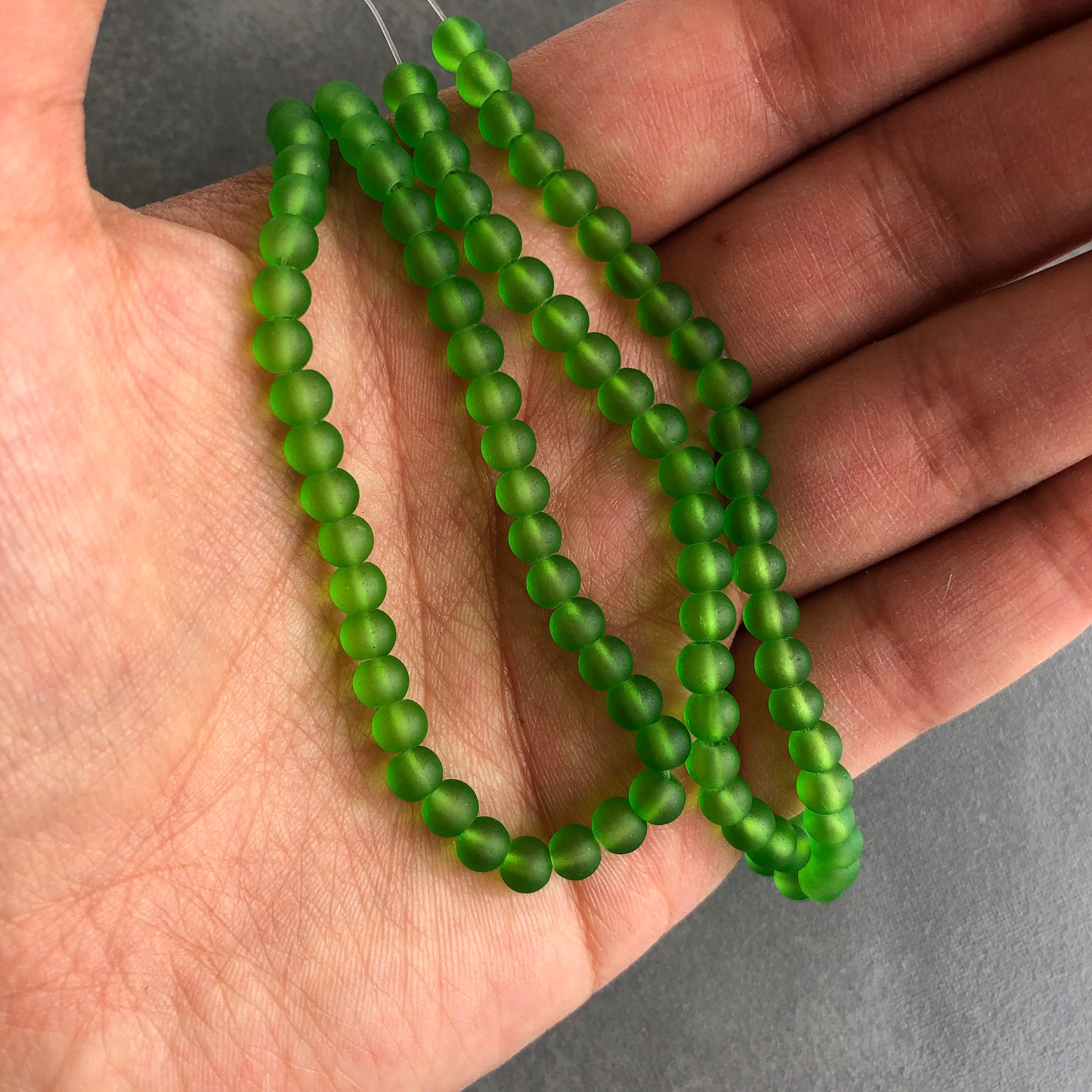 Bead Glass Green Frosted Beads 4mm for Necklace Making Round Bead for DIY Earing Craft Bead for Bracelet Making 75cm Strand