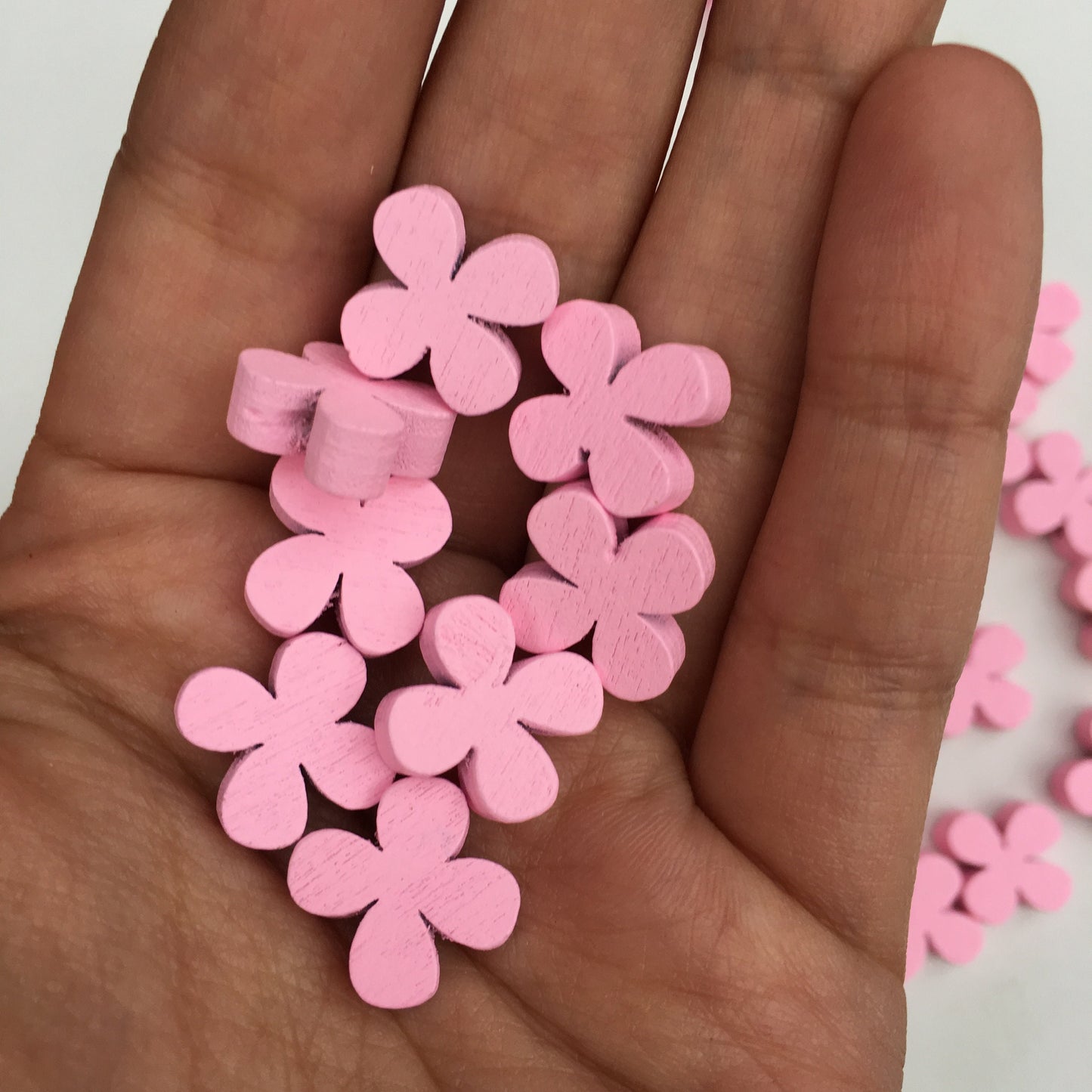 Flower Beads Pink Floral Wood Bead 12mm Pink Craft Bead DIY Kids Craft Project Jewellery 25pcs