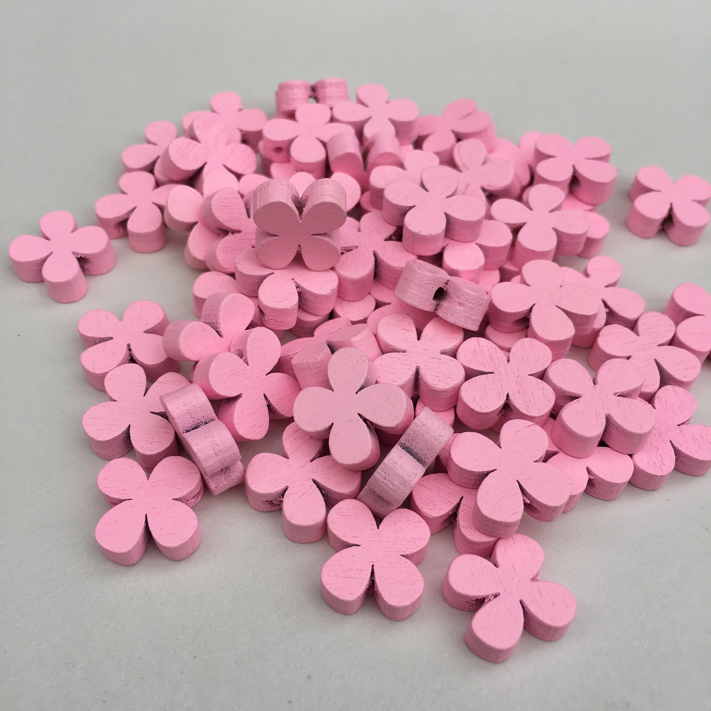 Flower Beads Pink Floral Wood Bead 12mm Pink Craft Bead DIY Kids Craft Project Jewellery 25pcs