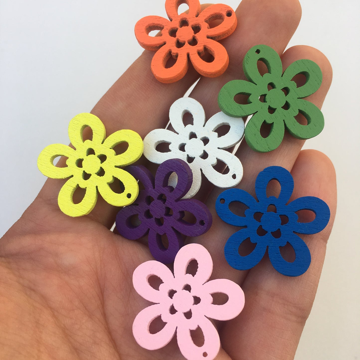 Wooden Floral  Flower Charms Petal Pendant 25mm Mixed Fun Colour Charm Children Craft DIY Jewellery Charms 25pcs