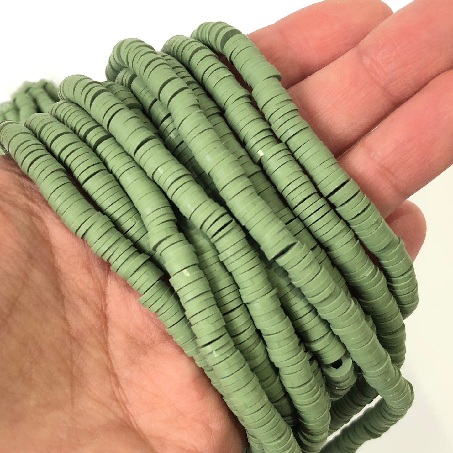 Clay Polymer Beads 6mm Green Clay Disc Boho Bead Khaki Jewellery Craft Making Bead 40cm Strand