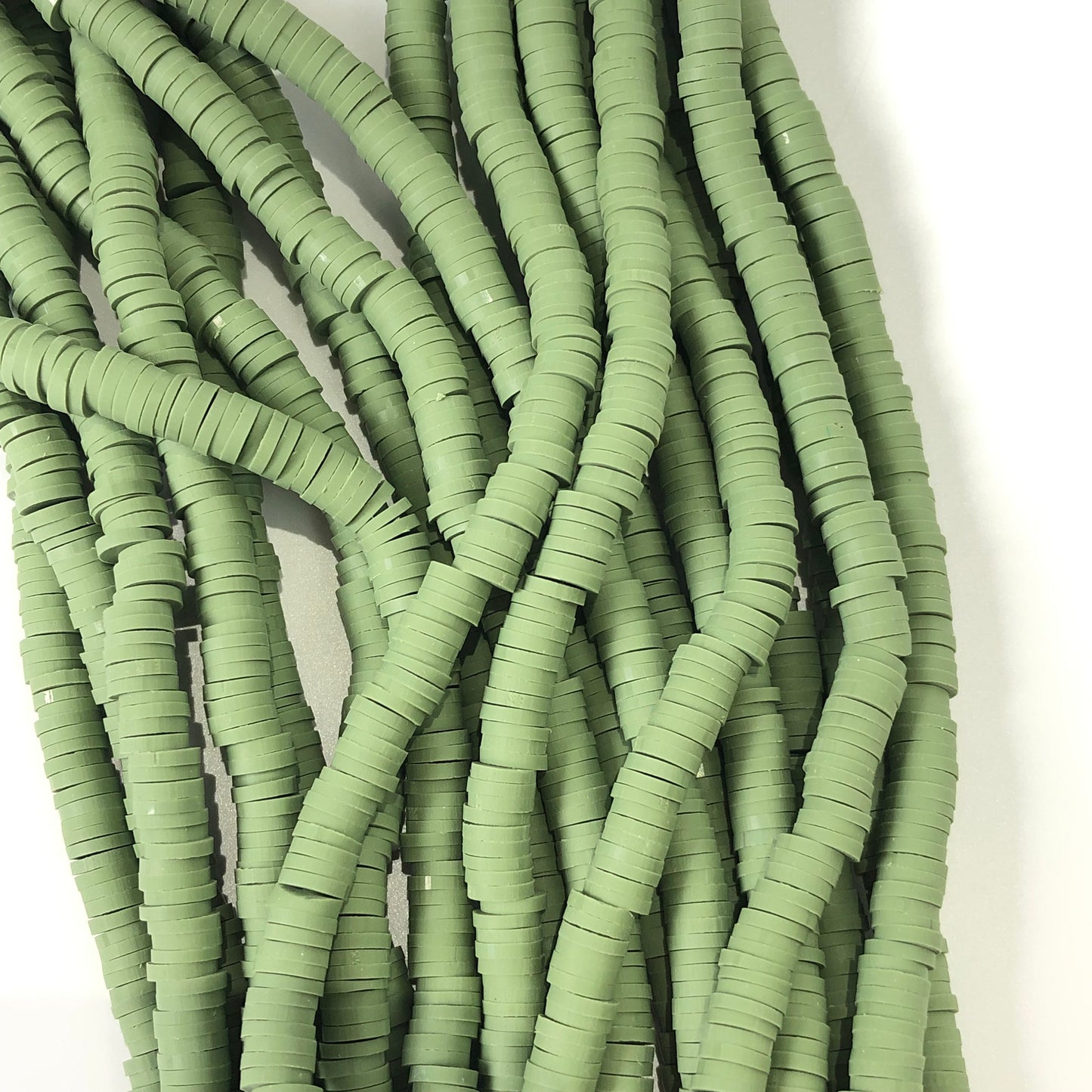 Clay Polymer Beads 6mm Green Clay Disc Boho Bead Khaki Jewellery Craft Making Bead 40cm Strand