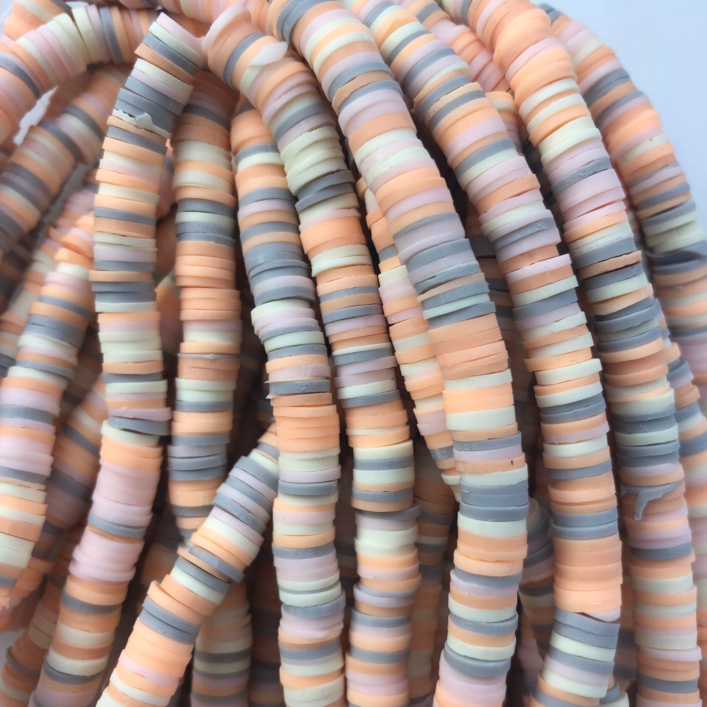 Polymer Clay Beads 6mm Mixed Tan Grey Round Donut Disc Bead Beige Jewellery Making Beads 40cm Strand Bead