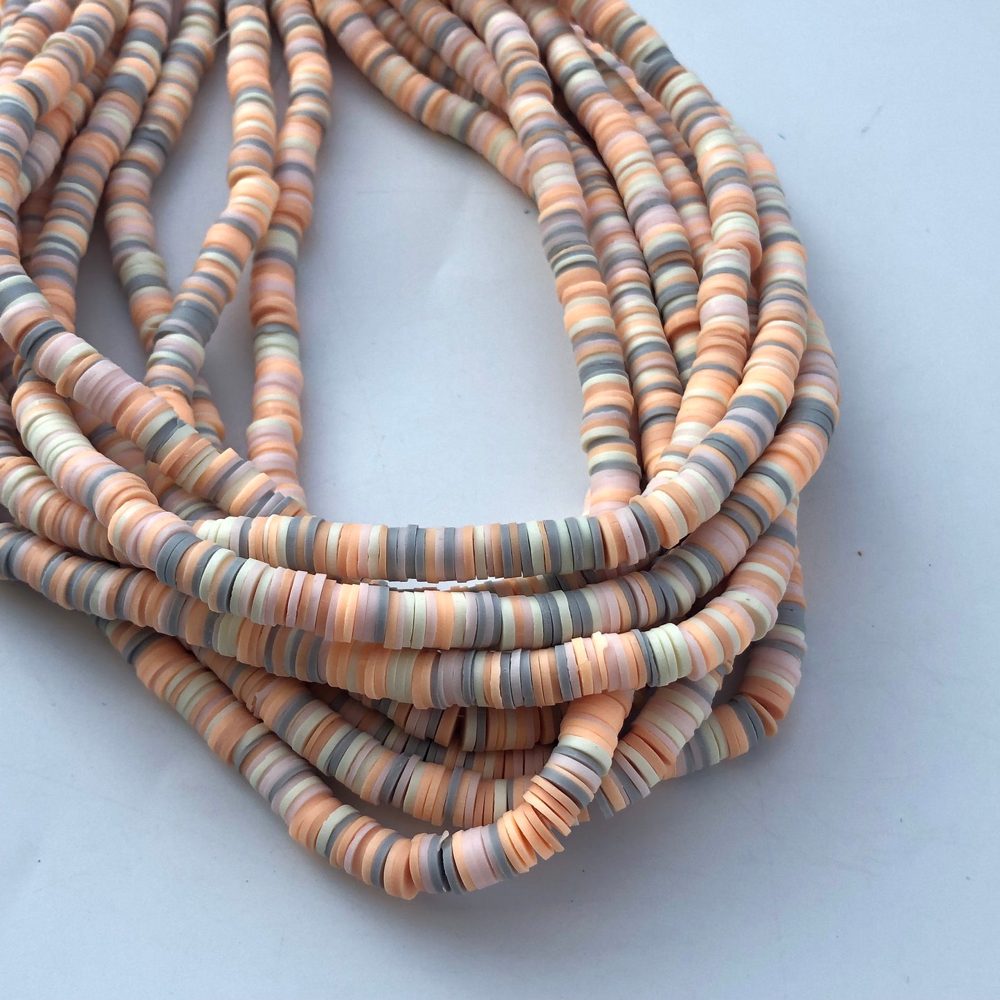 Polymer Clay Beads 6mm Mixed Tan Grey Round Donut Disc Bead Beige Jewellery Making Beads 40cm Strand Bead