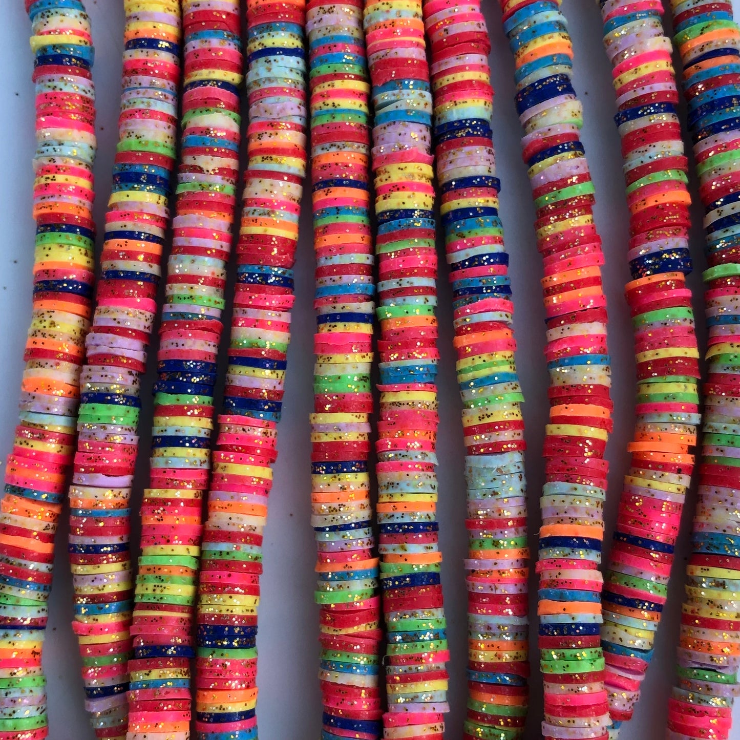 Polymer Clay Beads 6mm Mixed Glitter Round Donut Disc Bead Rainbow Jewellery Making Beads 45cm Strand Bead